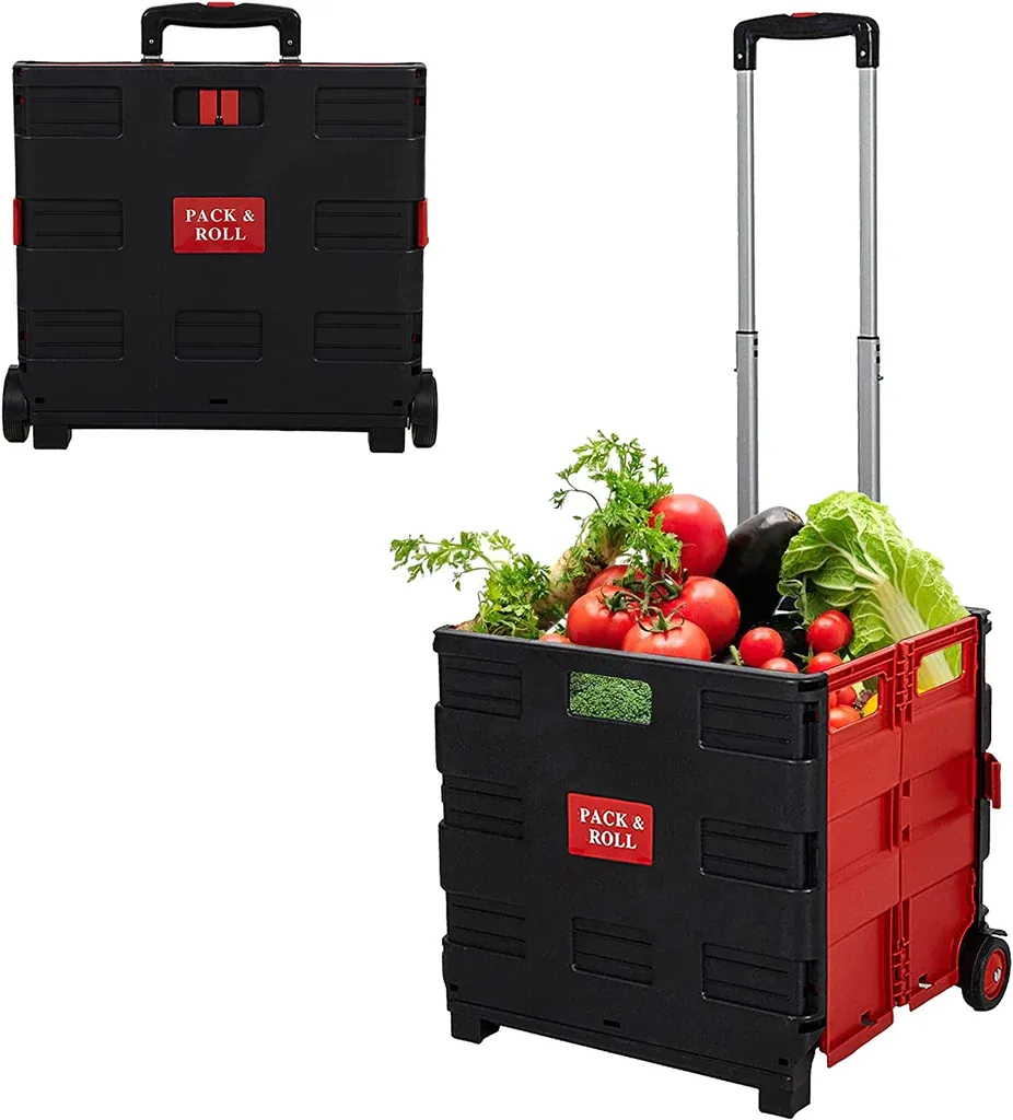 56L Large Folding Rolling Utility Shopping Cart, Black &