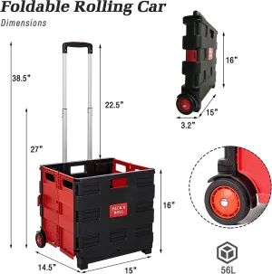 56L Large Folding Rolling Utility Shopping Cart, Black &