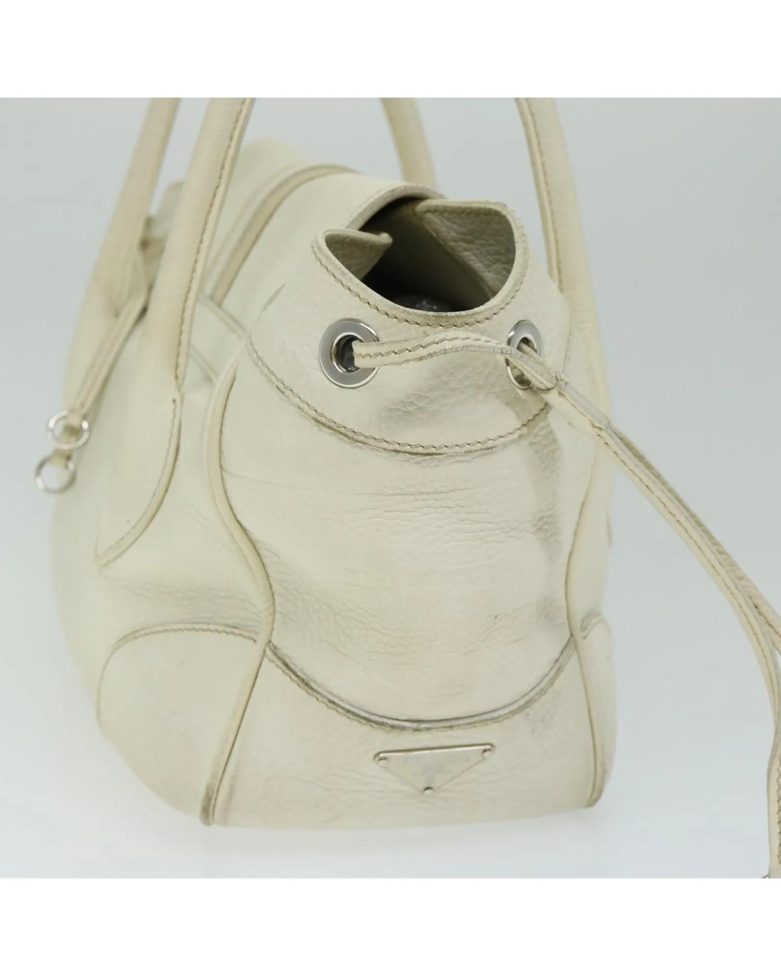 Authentic White Leather Shoulder Bag by Prada