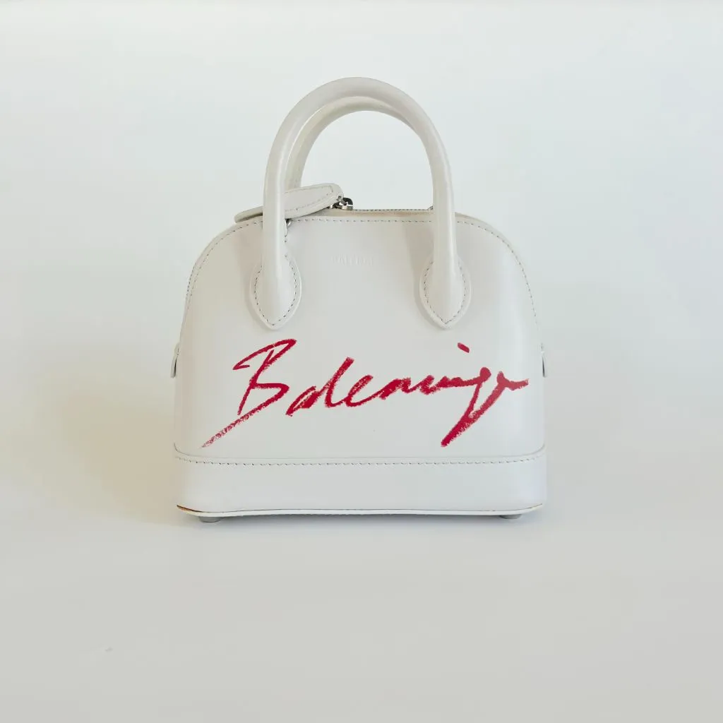 Balenciaga White Mini Ville Bag with Red Logo