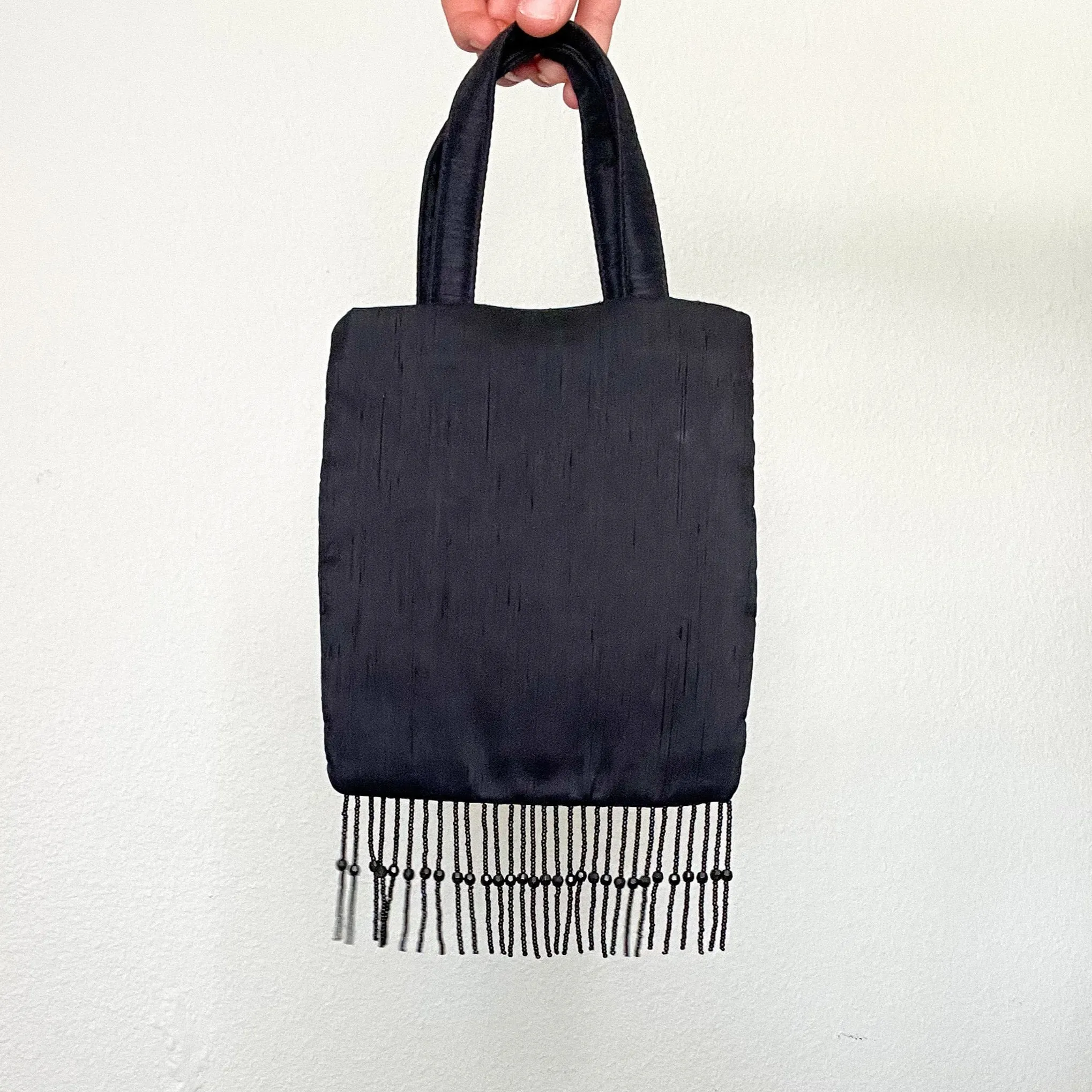 Black Floral Embroidered Fringe Mini Purse
