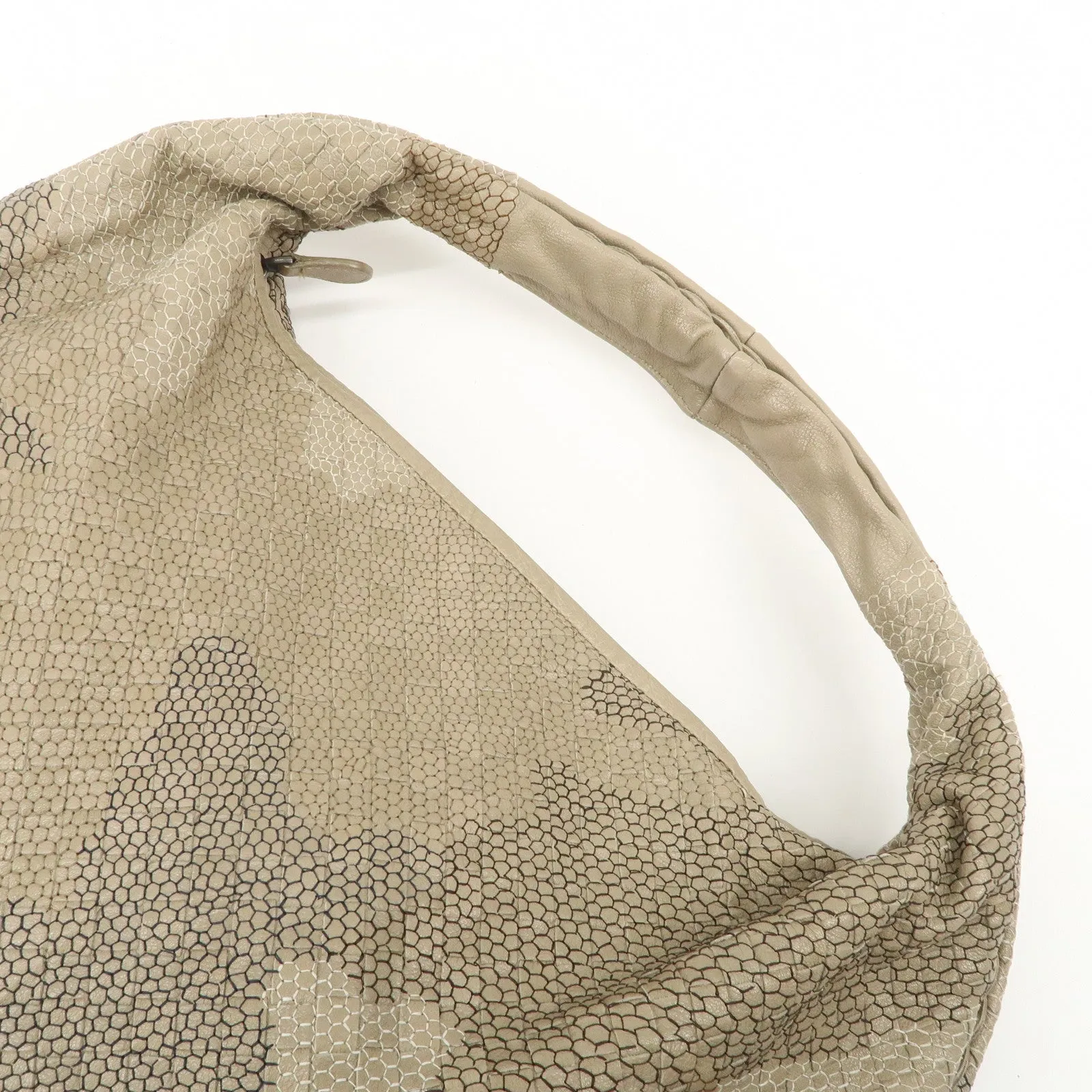 BOTTEGA VENETA Hobo Leather Shoulder Bag Beige Gray Black Used