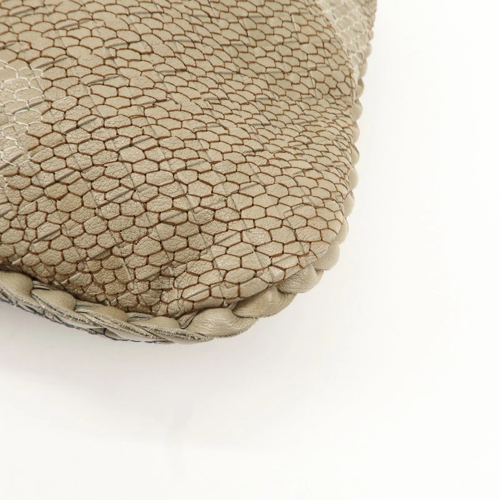 BOTTEGA VENETA Hobo Leather Shoulder Bag Beige Gray Black Used