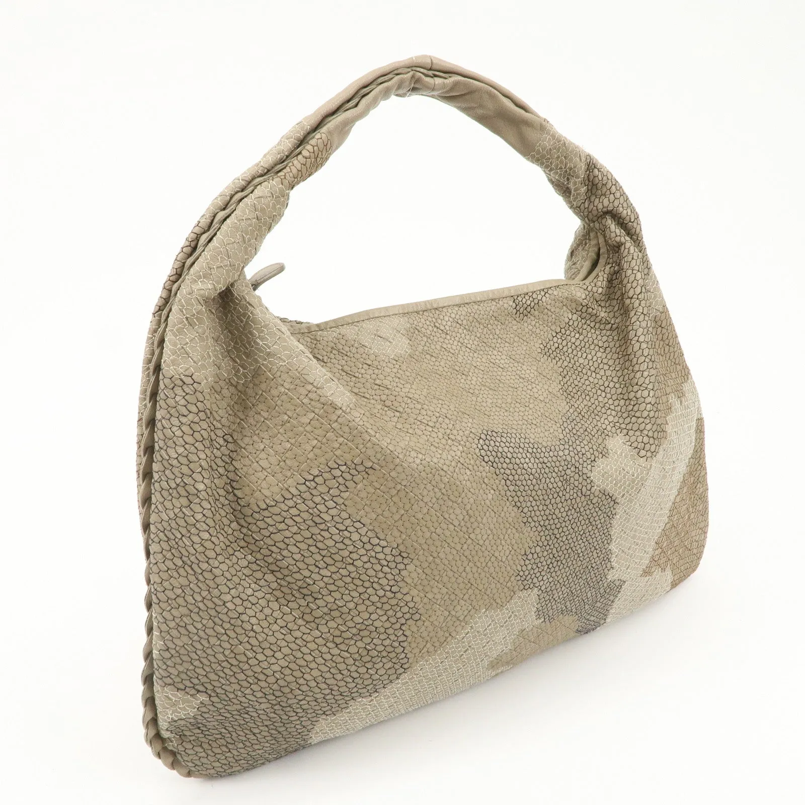 BOTTEGA VENETA Hobo Leather Shoulder Bag Beige Gray Black Used
