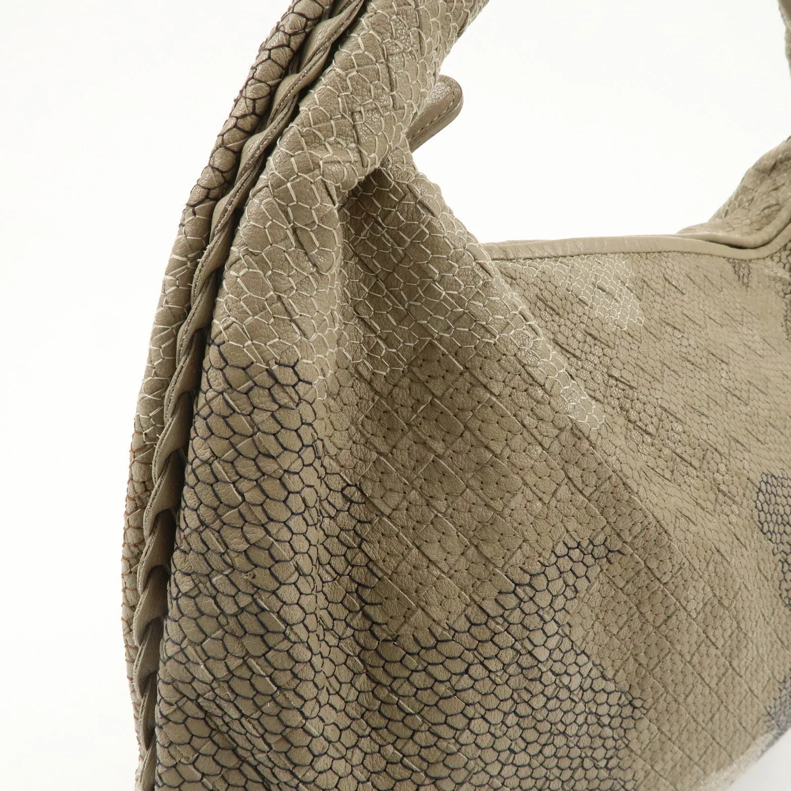 BOTTEGA VENETA Hobo Leather Shoulder Bag Beige Gray Black Used