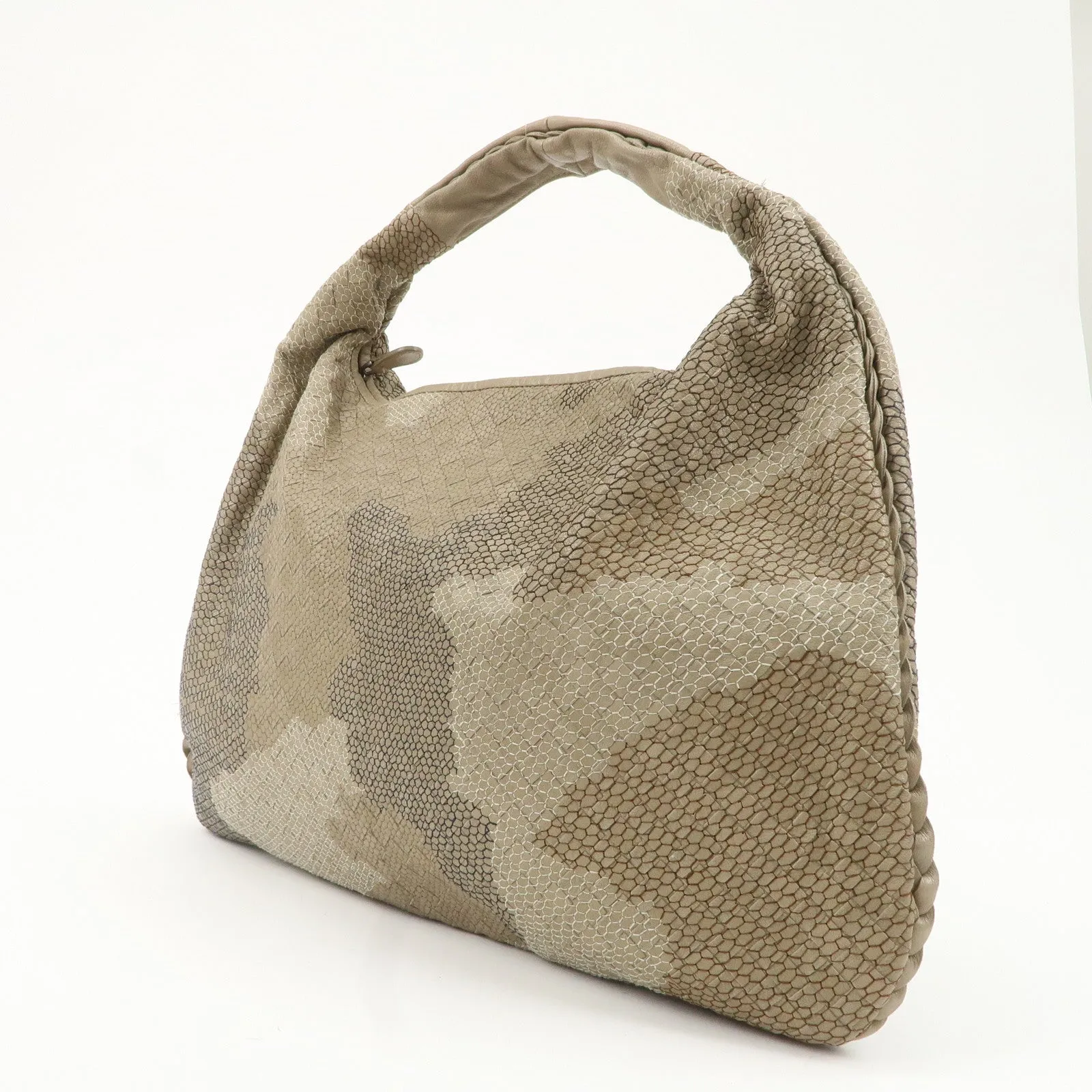 BOTTEGA VENETA Hobo Leather Shoulder Bag Beige Gray Black Used