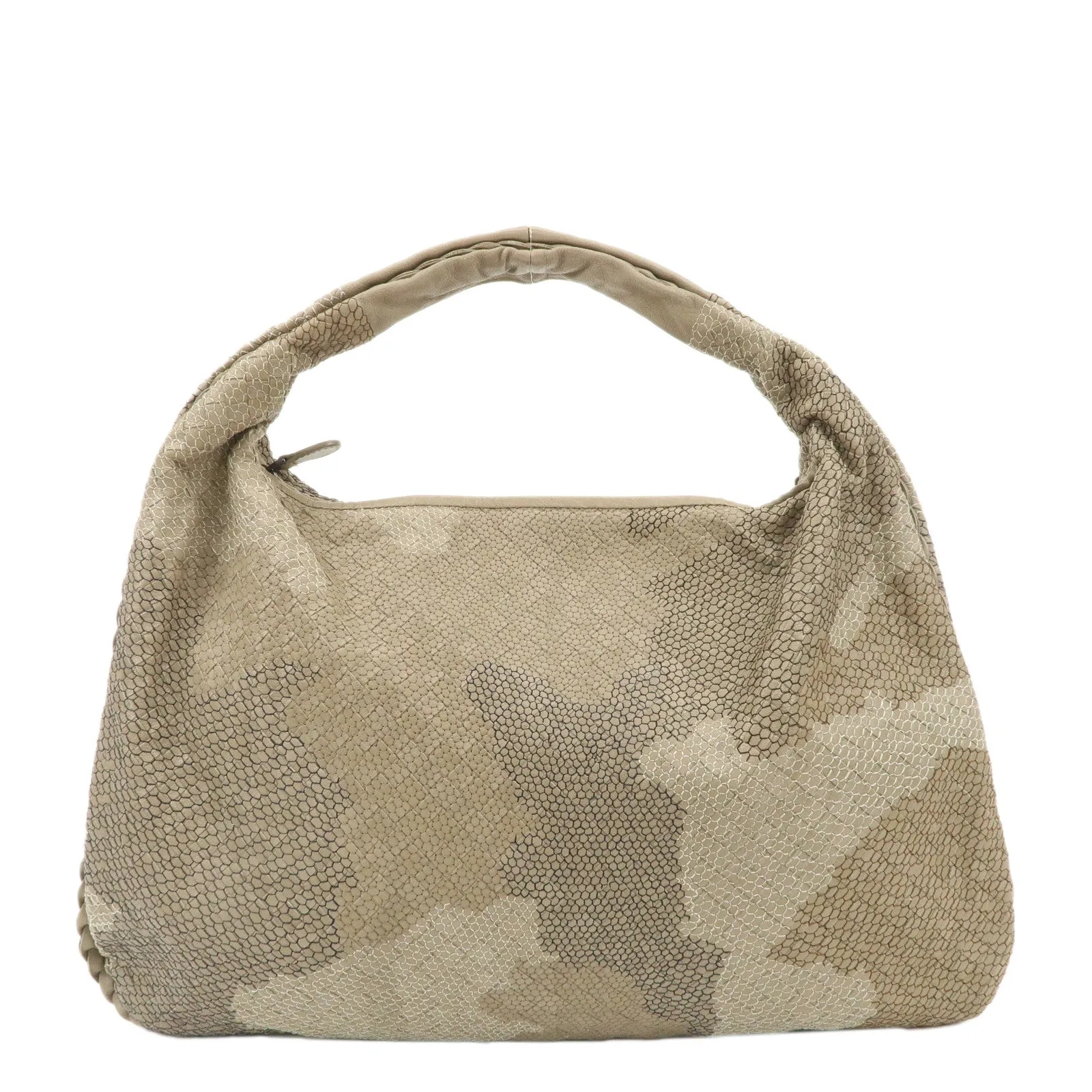 BOTTEGA VENETA Hobo Leather Shoulder Bag Beige Gray Black Used