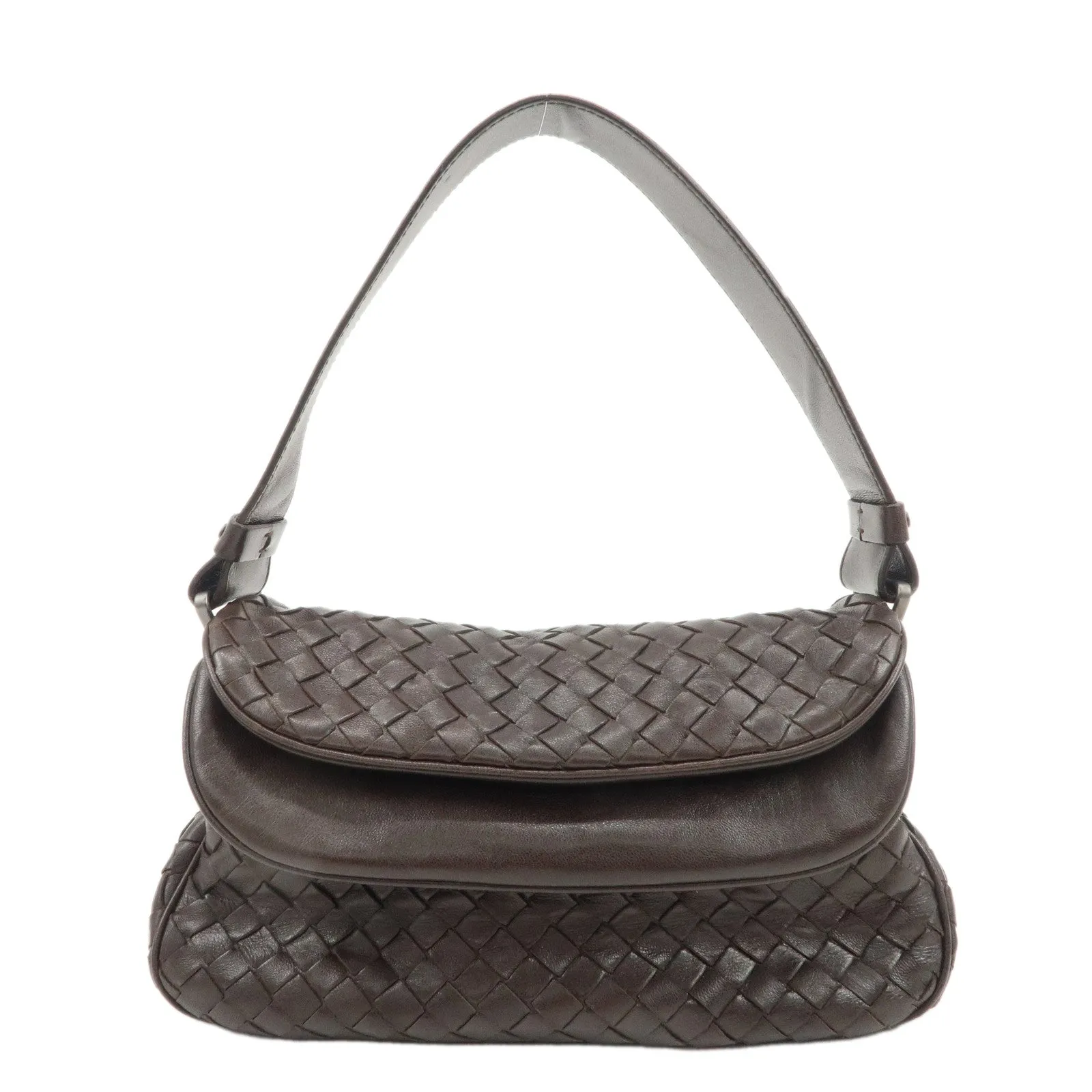 BOTTEGA VENETA Intrecciato Leather One-shoulder Bag Brown 142467 Used