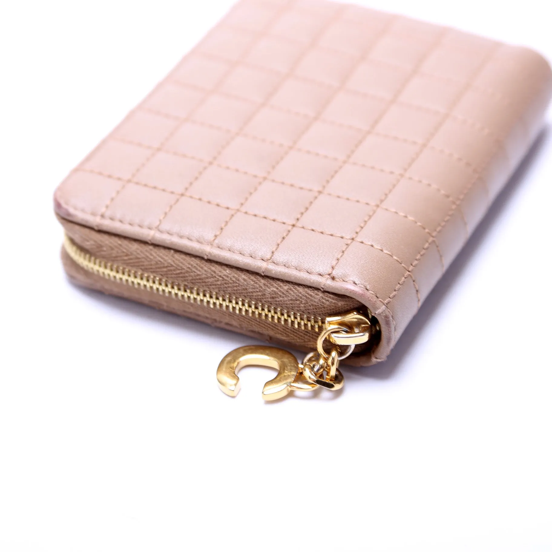 C Charm Zip Around Compact Wallet Quilted Leather