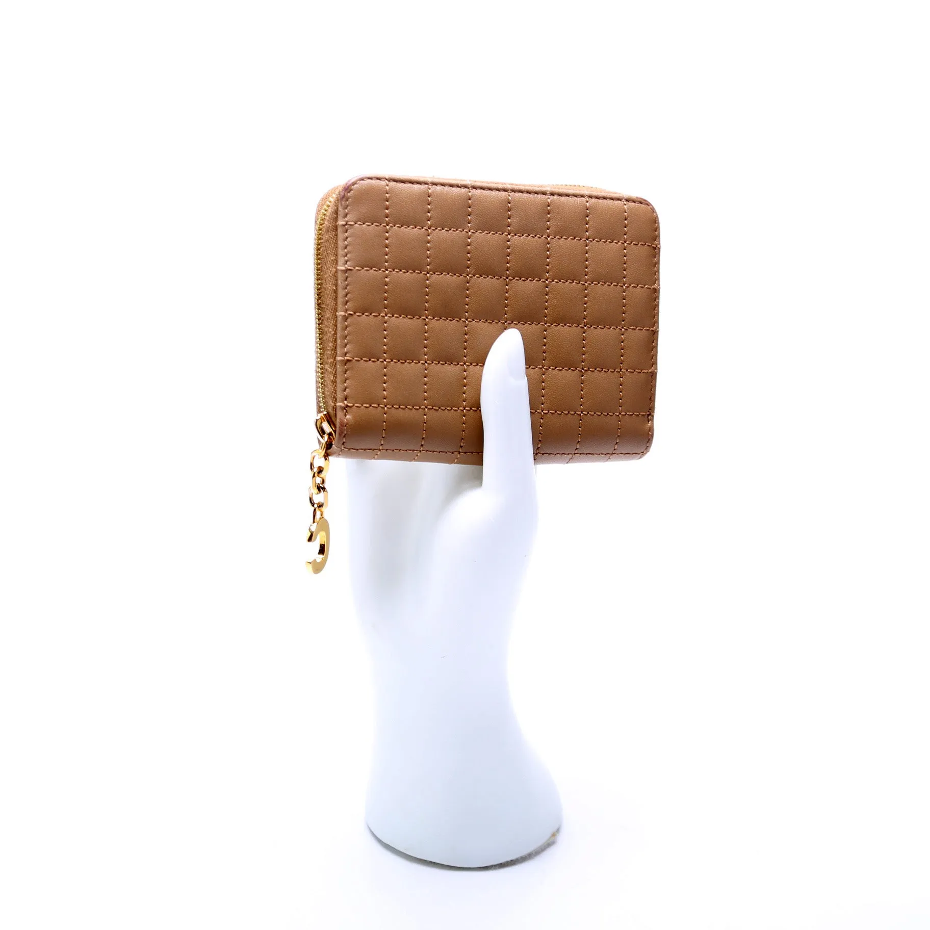 C Charm Zip Around Compact Wallet Quilted Leather