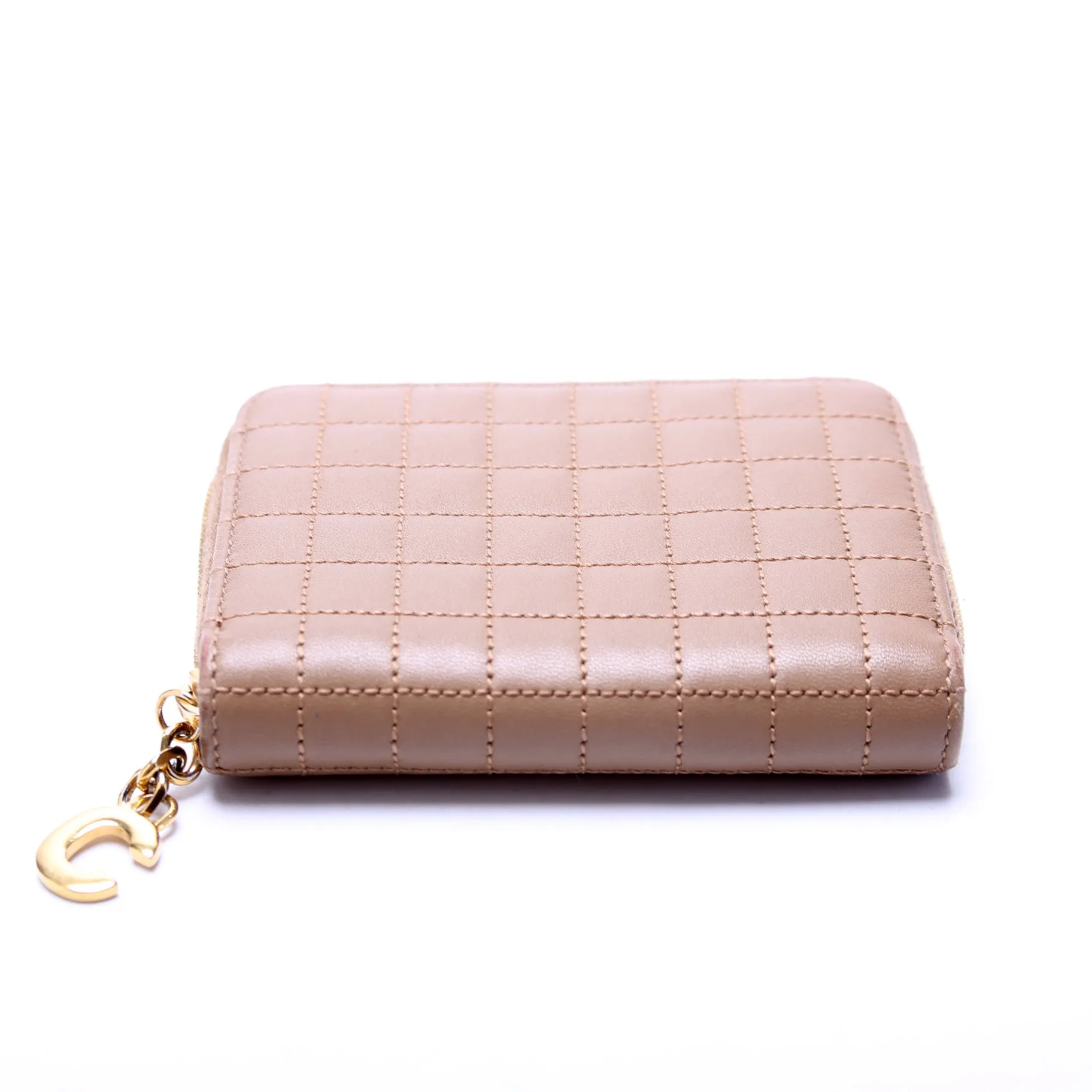 C Charm Zip Around Compact Wallet Quilted Leather