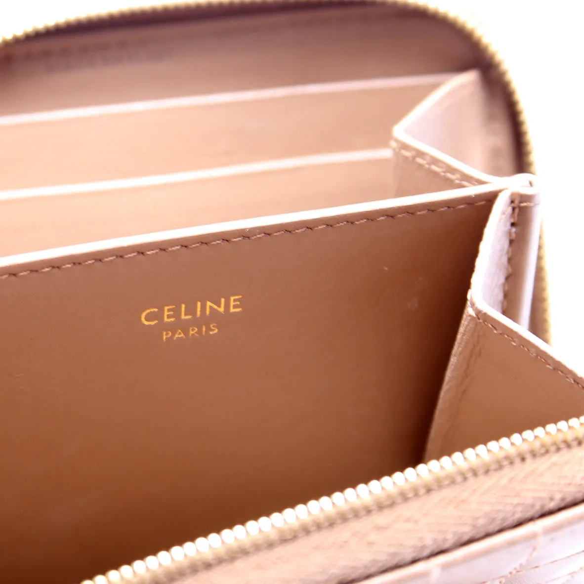 C Charm Zip Around Compact Wallet Quilted Leather
