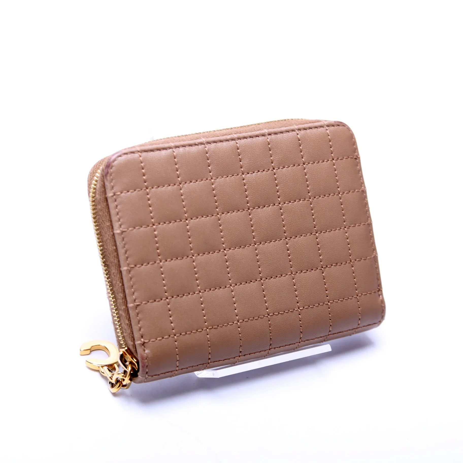 C Charm Zip Around Compact Wallet Quilted Leather