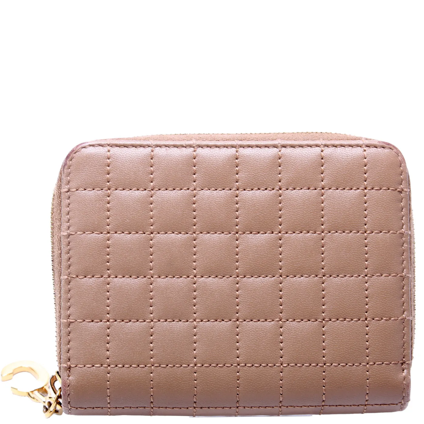 C Charm Zip Around Compact Wallet Quilted Leather