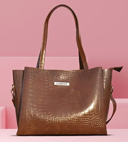Carrylux Large Capacity Croco Pattern Tote Bags For Womens Big Purses And Handbags Ladies Big Shoulder Bag From ( Brown )