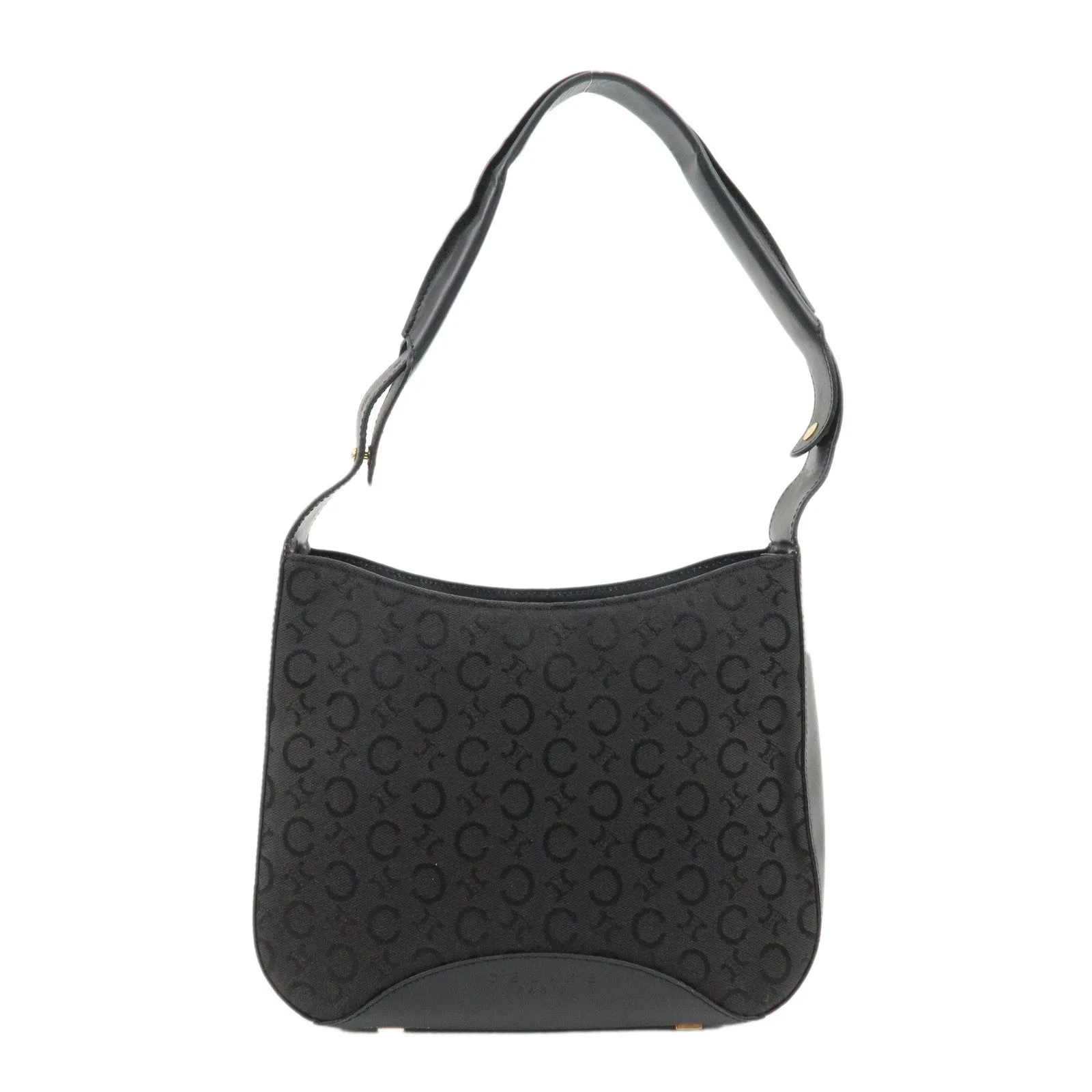 CELINE C Macadam Canvas Leather One Shoulder Bag Black Gold HDW Used