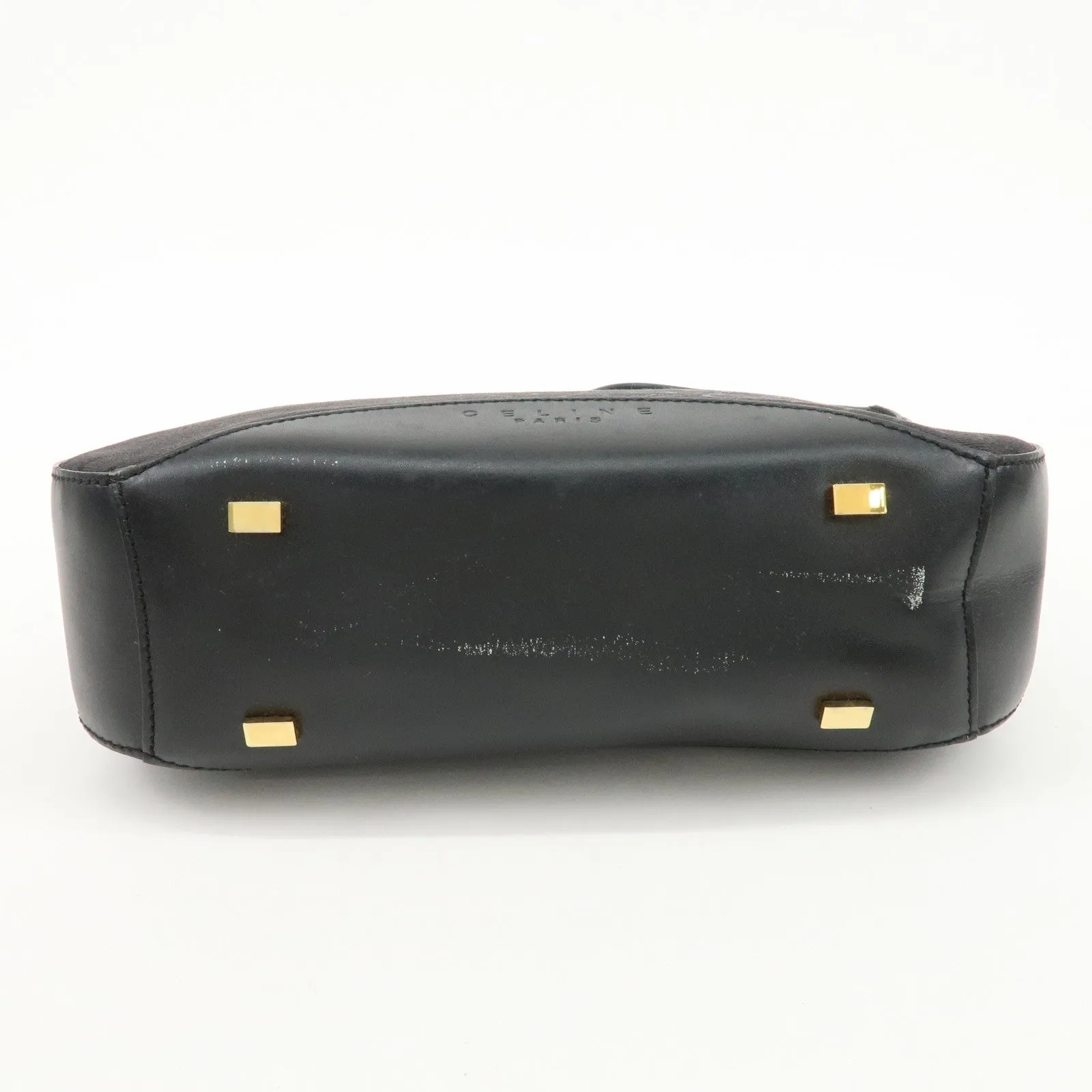 CELINE C Macadam Canvas Leather One Shoulder Bag Black Gold HDW Used