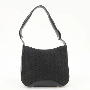CELINE C Macadam Canvas Leather One Shoulder Bag Black Gold HDW Used