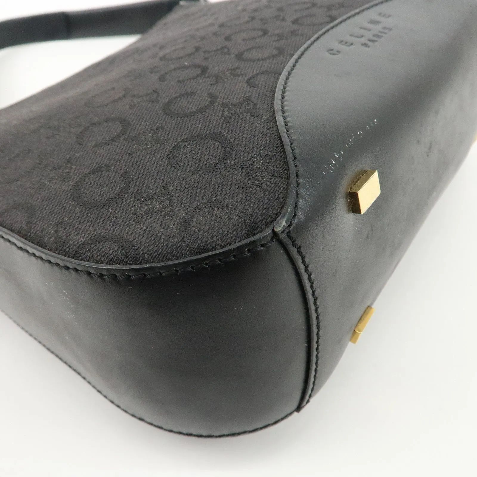 CELINE C Macadam Canvas Leather One Shoulder Bag Black Gold HDW Used