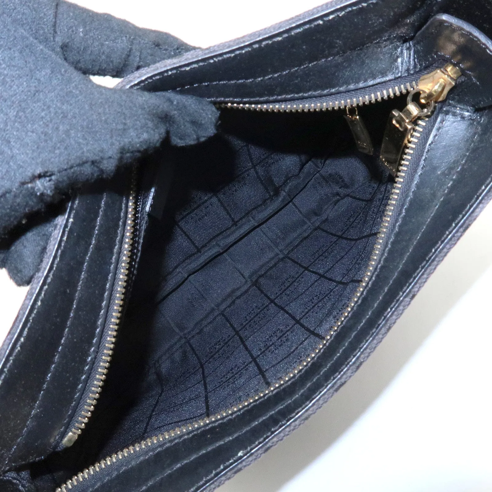CELINE C Macadam Canvas Leather One Shoulder Bag Black Gold HDW Used