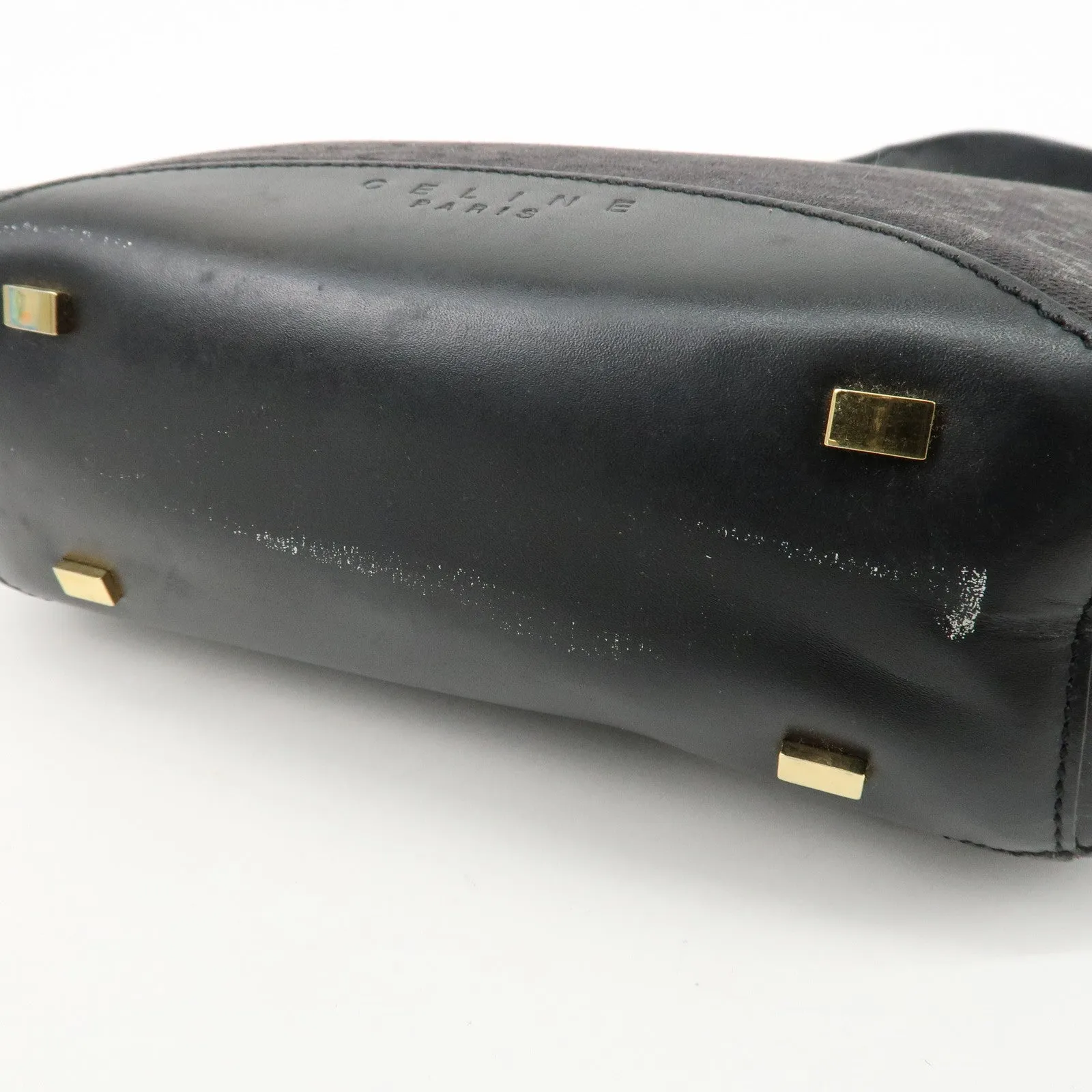 CELINE C Macadam Canvas Leather One Shoulder Bag Black Gold HDW Used
