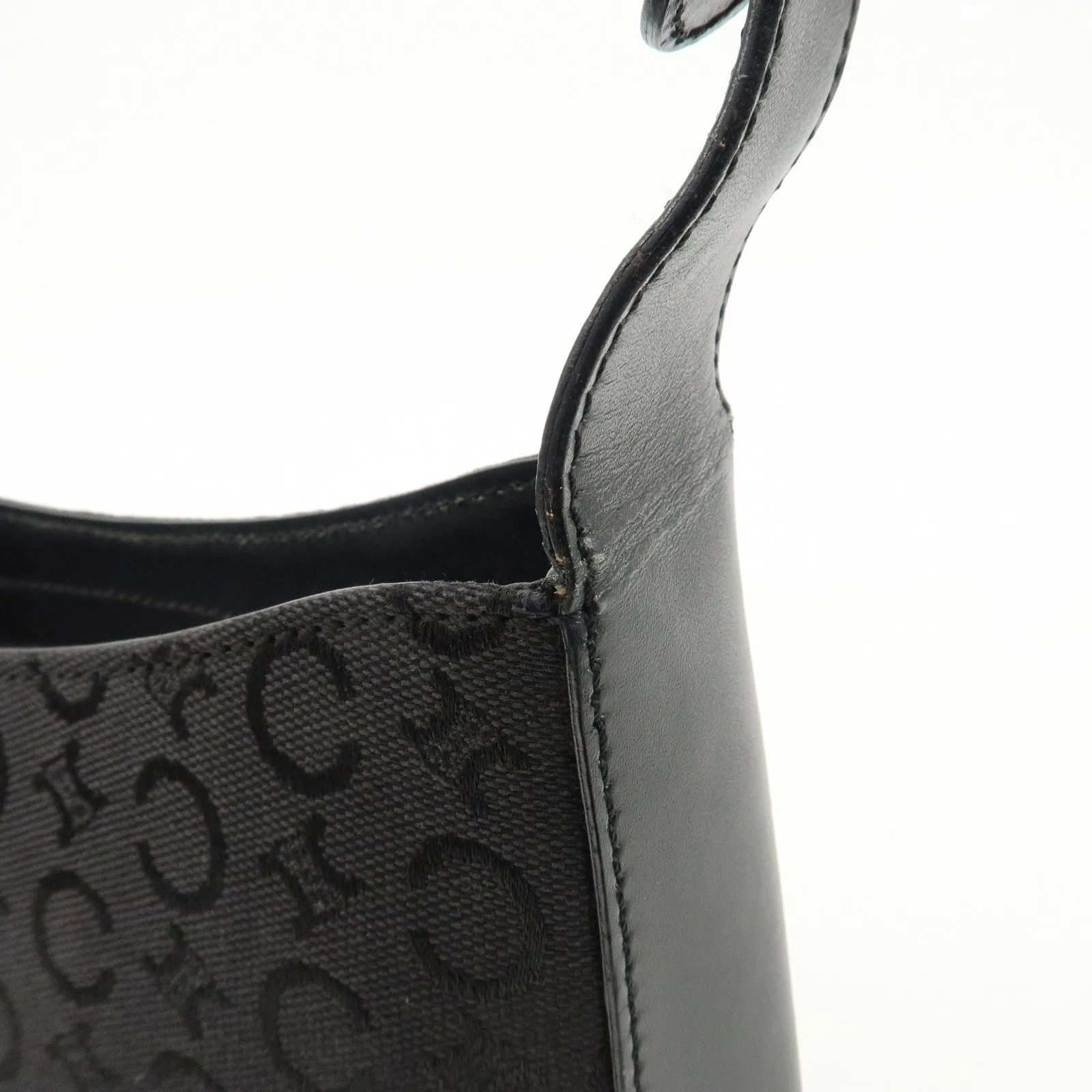 CELINE C Macadam Canvas Leather One Shoulder Bag Black Gold HDW Used