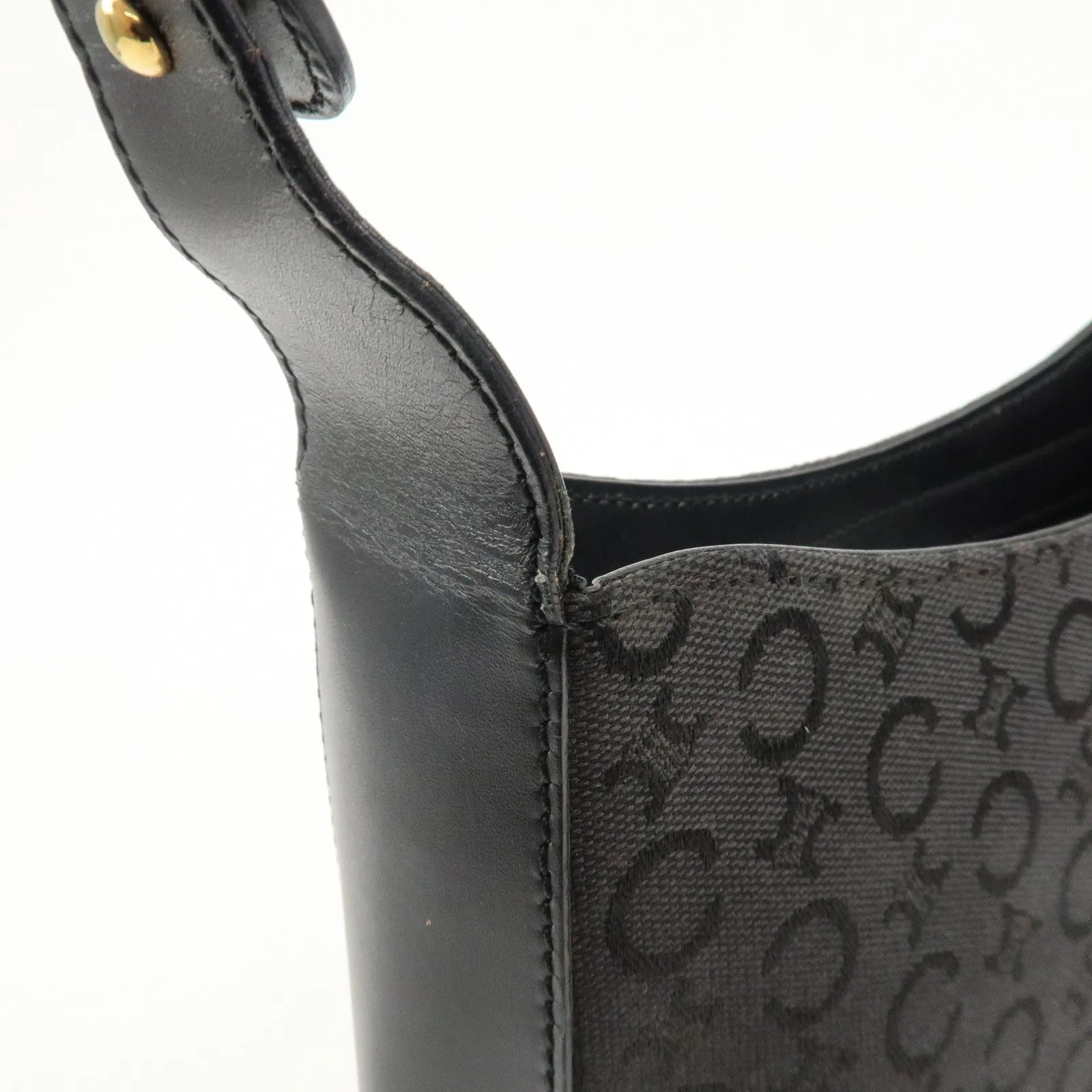 CELINE C Macadam Canvas Leather One Shoulder Bag Black Gold HDW Used