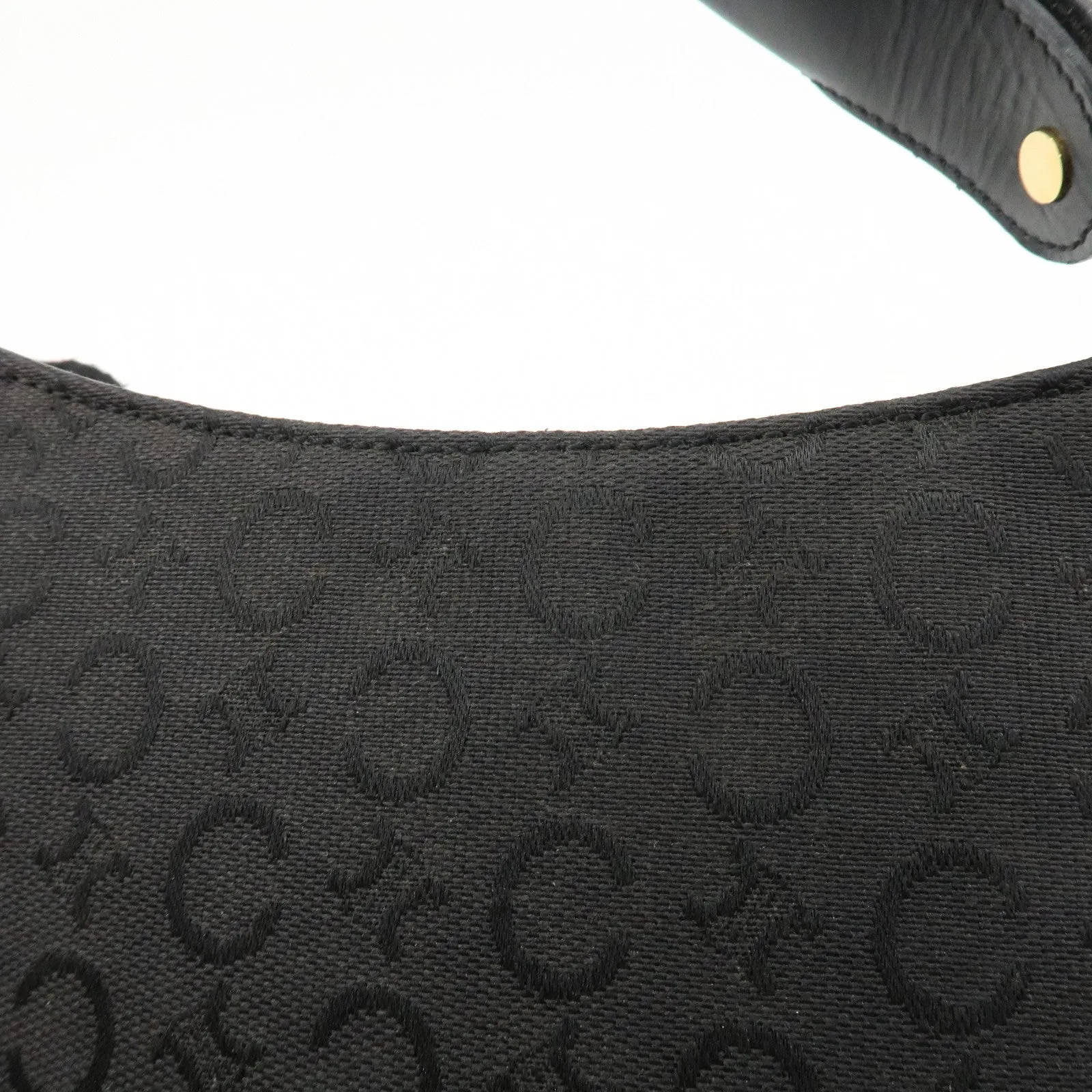 CELINE C Macadam Canvas Leather One Shoulder Bag Black Gold HDW Used