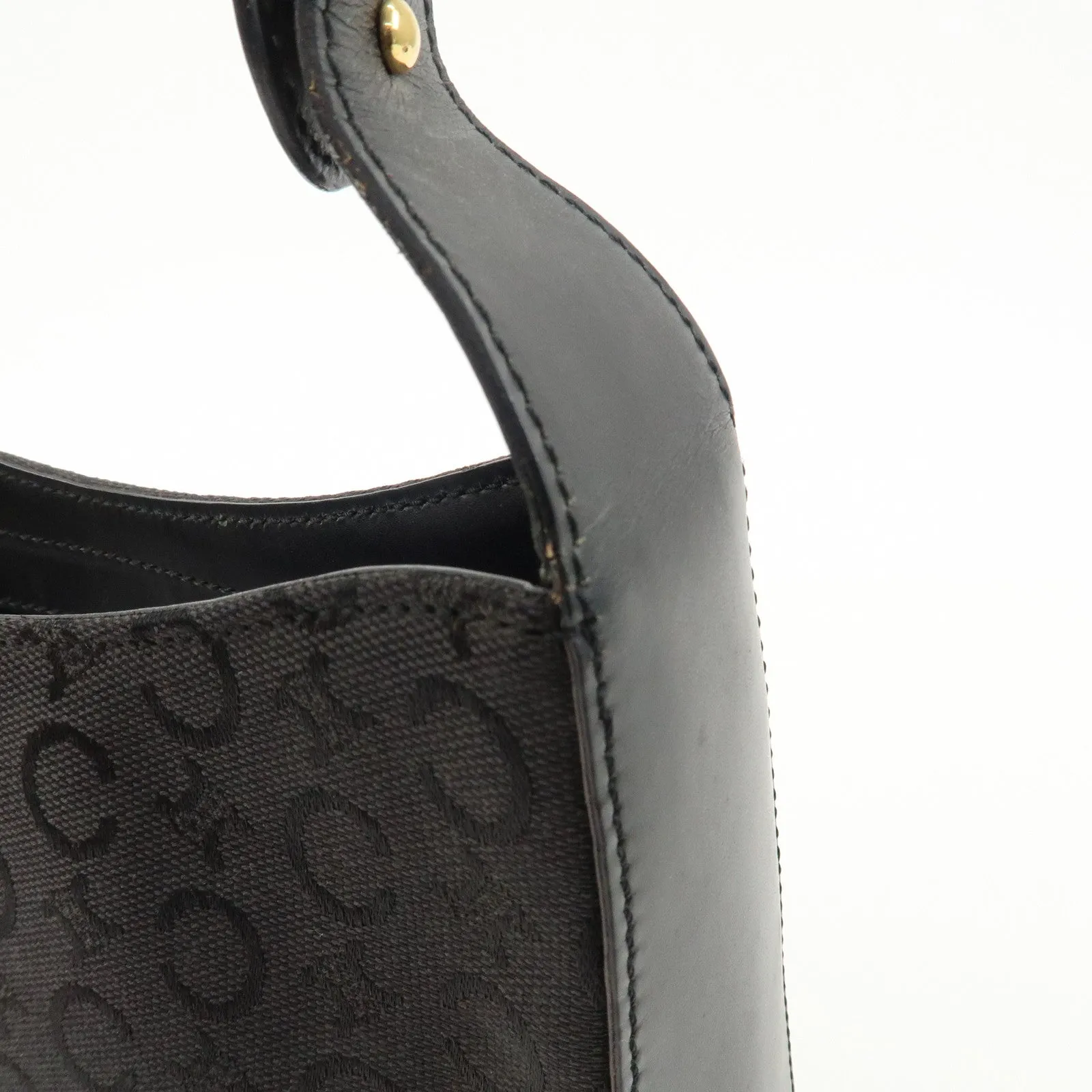 CELINE C Macadam Canvas Leather One Shoulder Bag Black Gold HDW Used