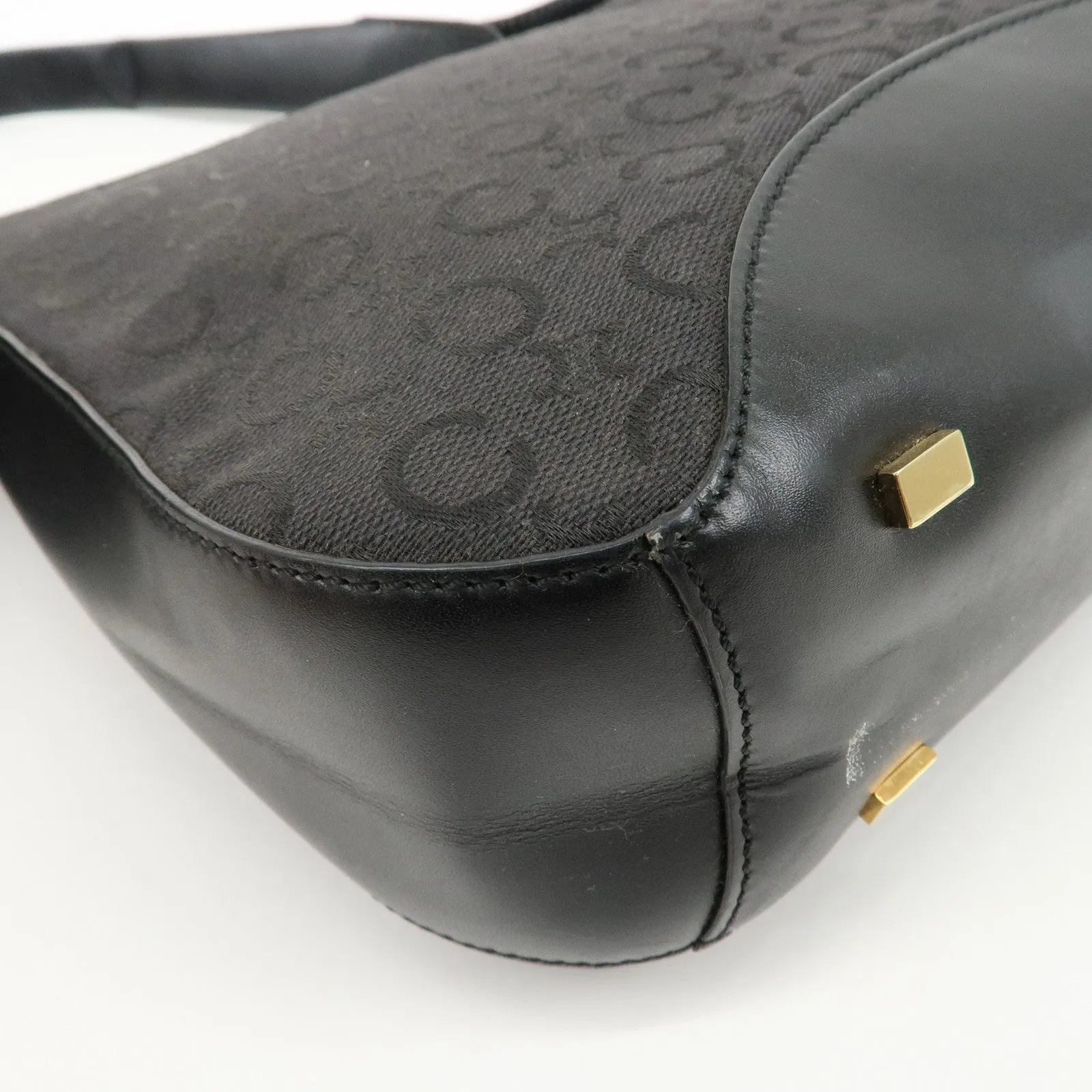 CELINE C Macadam Canvas Leather One Shoulder Bag Black Gold HDW Used