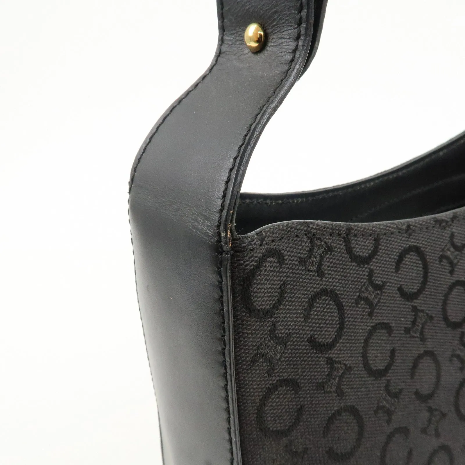 CELINE C Macadam Canvas Leather One Shoulder Bag Black Gold HDW Used