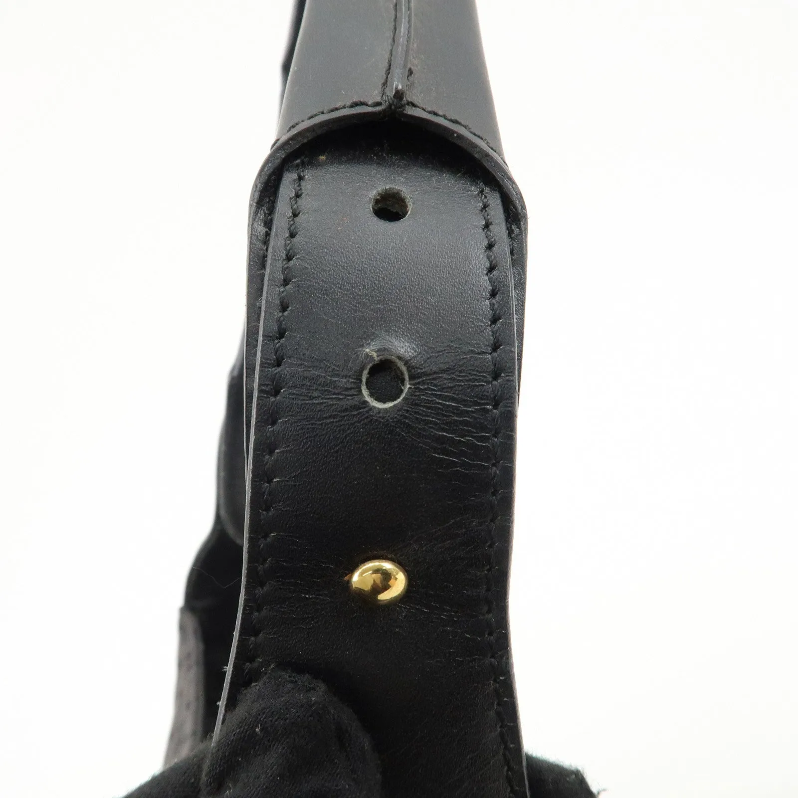CELINE C Macadam Canvas Leather One Shoulder Bag Black Gold HDW Used