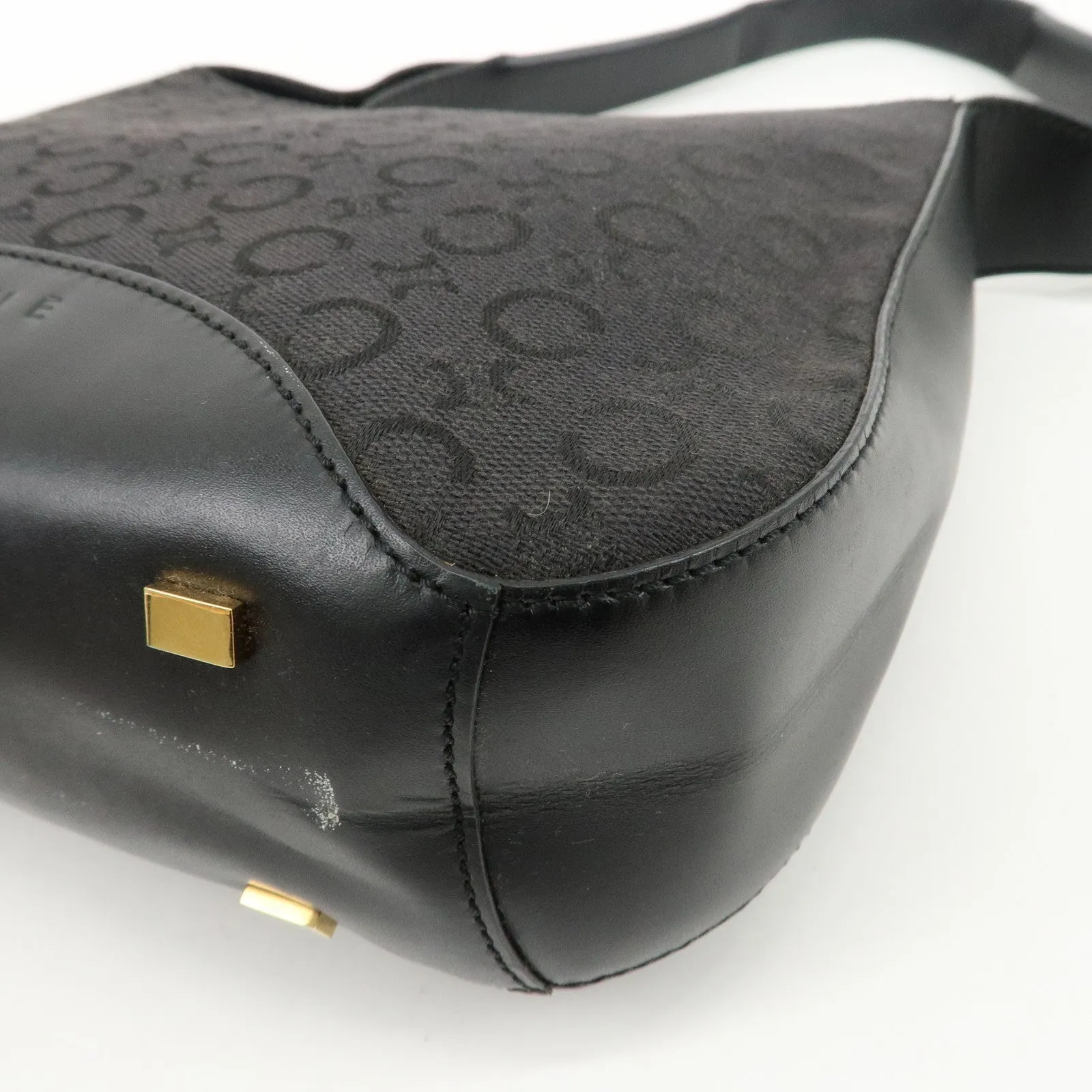 CELINE C Macadam Canvas Leather One Shoulder Bag Black Gold HDW Used