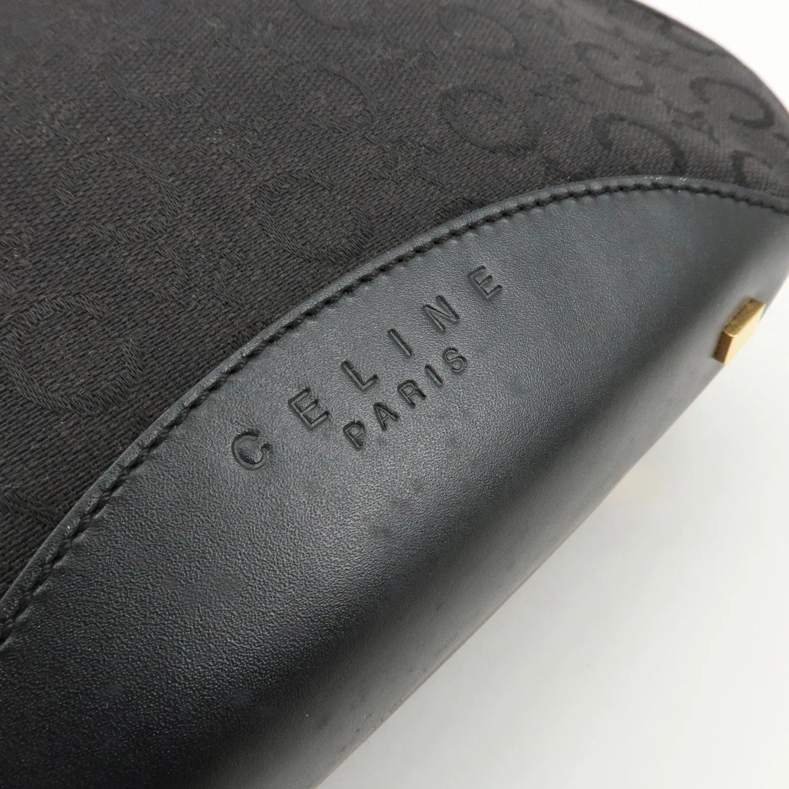 CELINE C Macadam Canvas Leather One Shoulder Bag Black Gold HDW Used