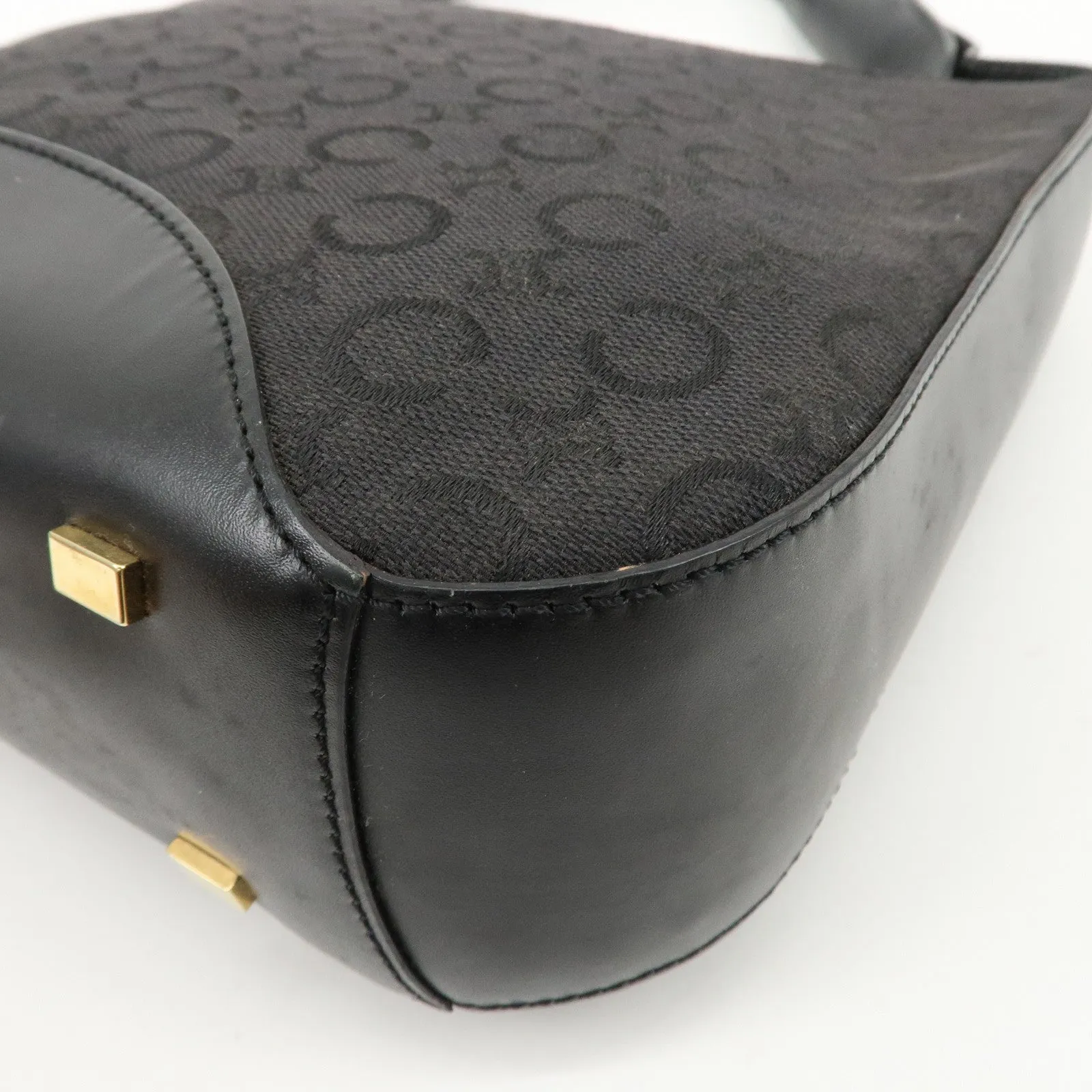 CELINE C Macadam Canvas Leather One Shoulder Bag Black Gold HDW Used