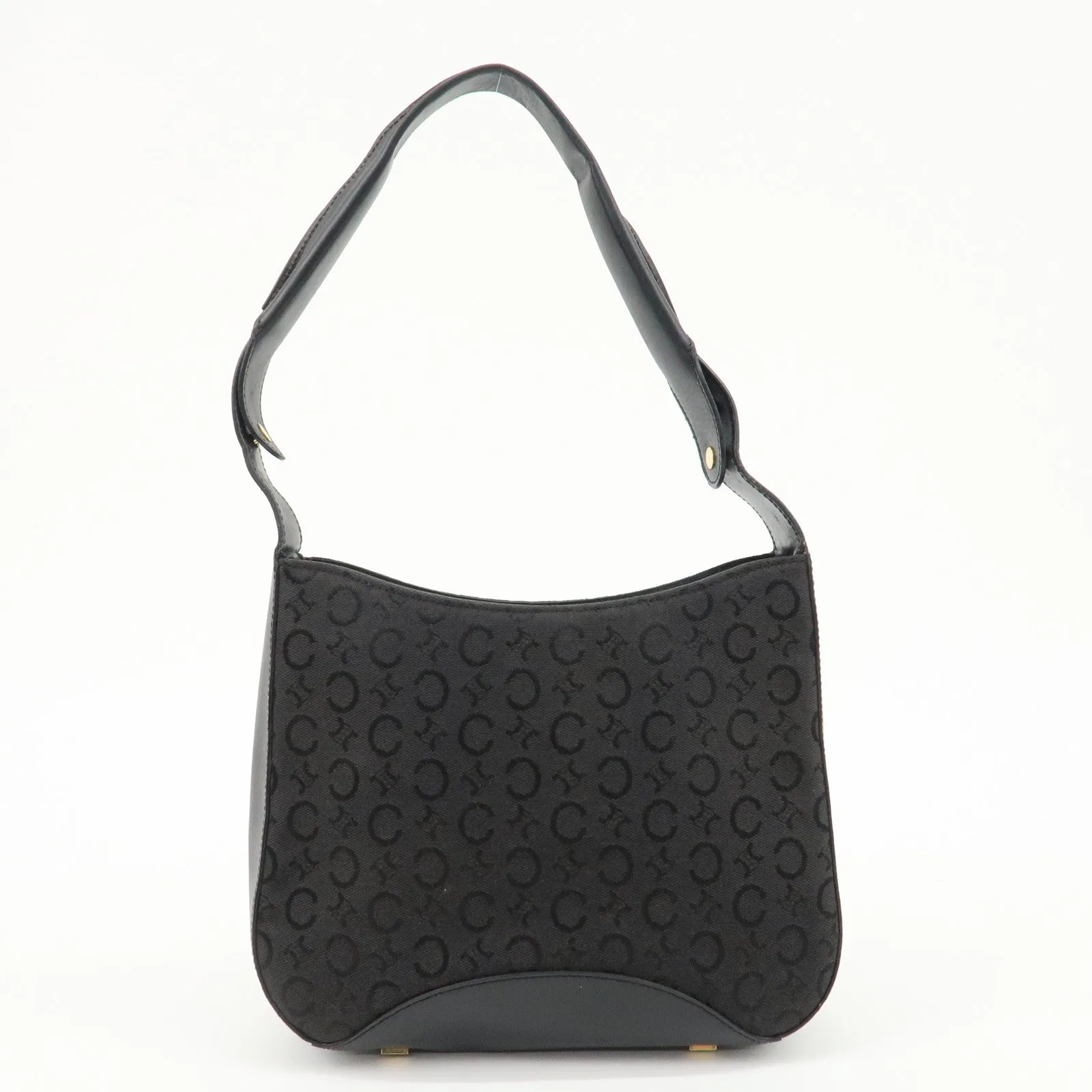 CELINE C Macadam Canvas Leather One Shoulder Bag Black Gold HDW Used