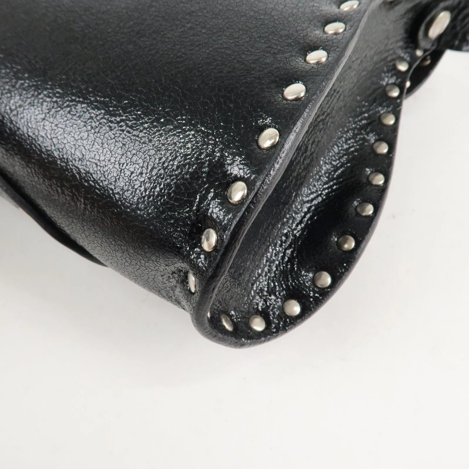 CELINE Leather Studs Shoulder Bag Hand Bag Black Silver HDW Used