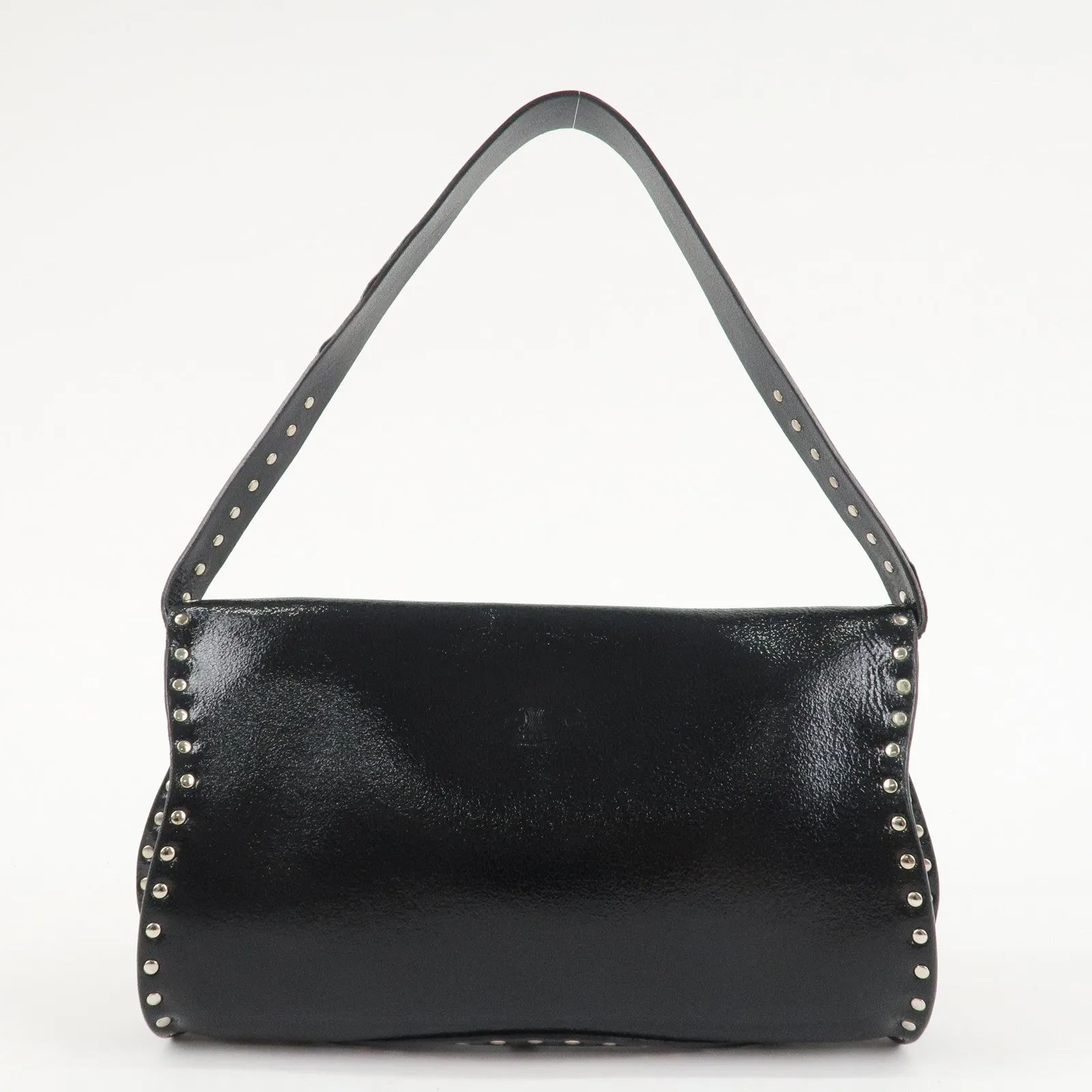 CELINE Leather Studs Shoulder Bag Hand Bag Black Silver HDW Used