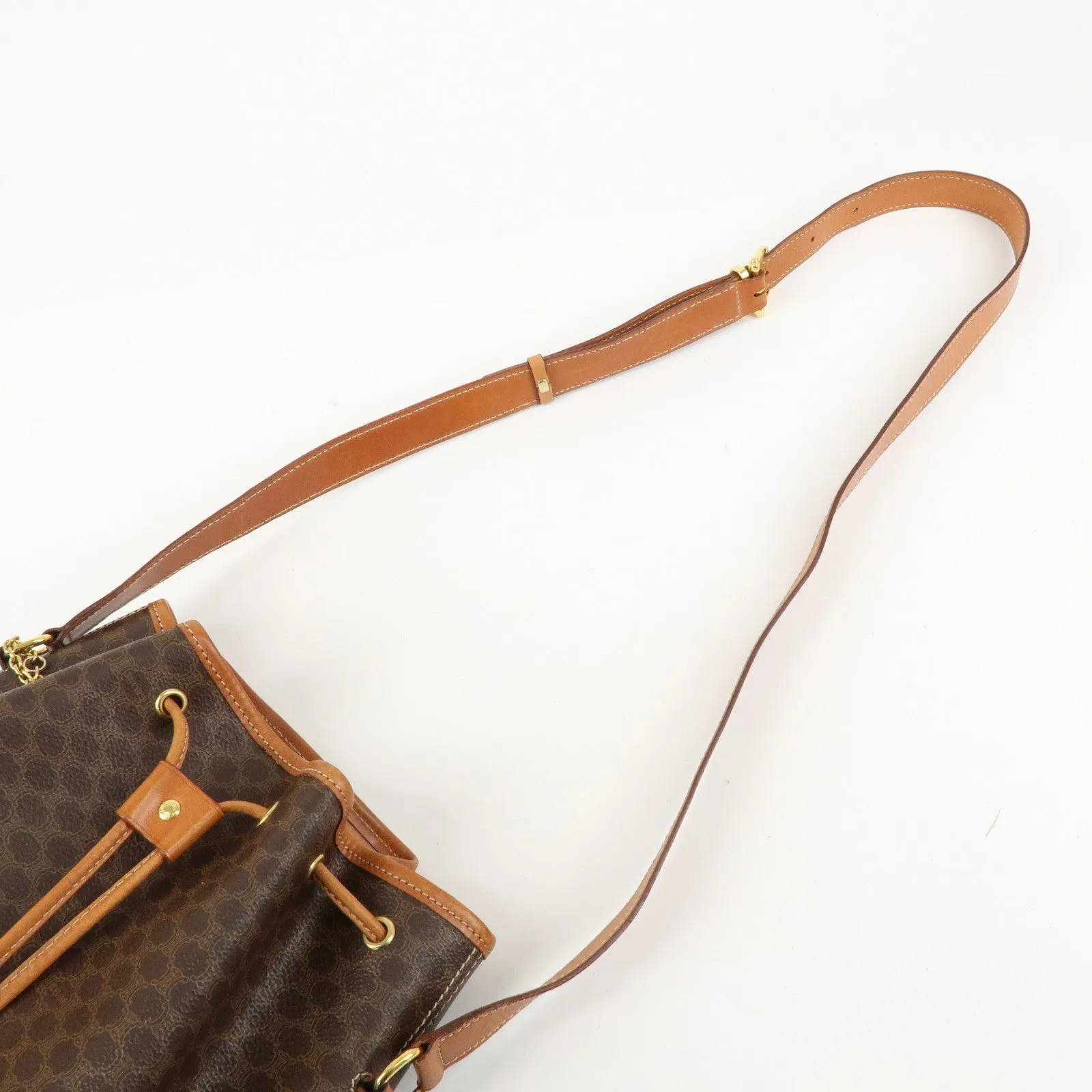 CELINE Macadam PVC Leather Drawstring Shoulder Bag Brown Used