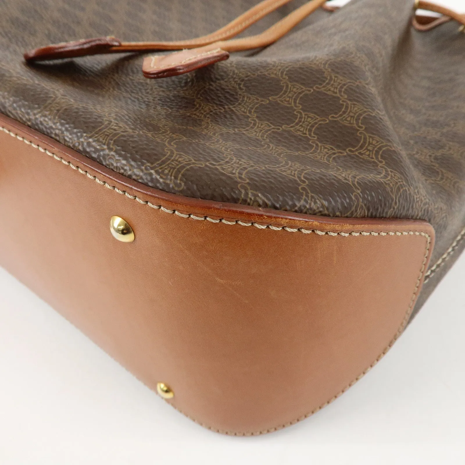 CELINE Macadam PVC Leather Drawstring Shoulder Bag Brown Used