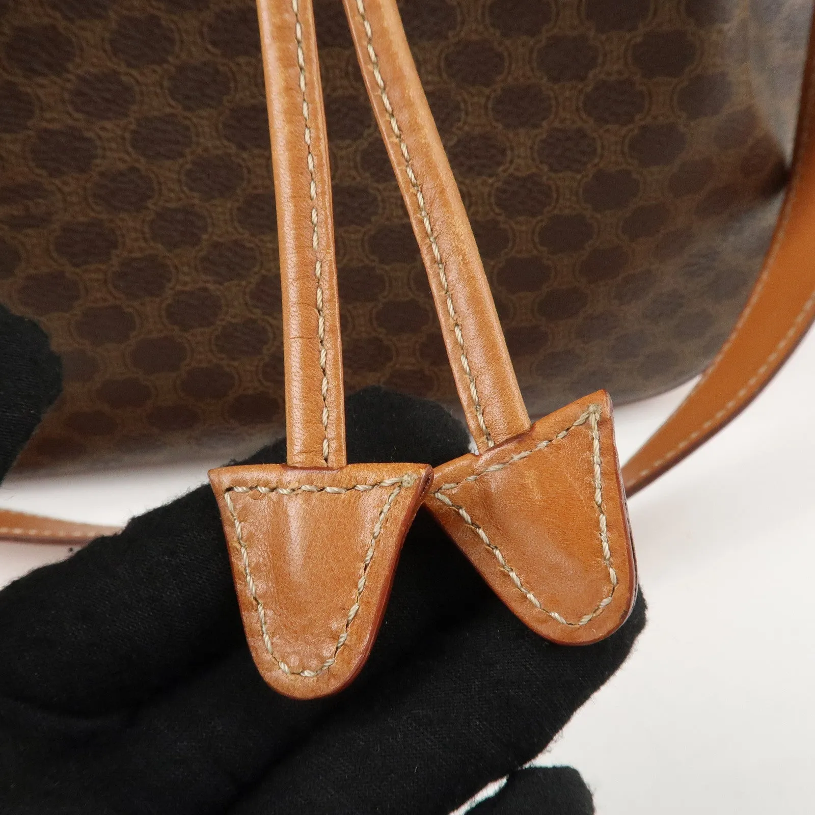 CELINE Macadam PVC Leather Drawstring Shoulder Bag Brown Used