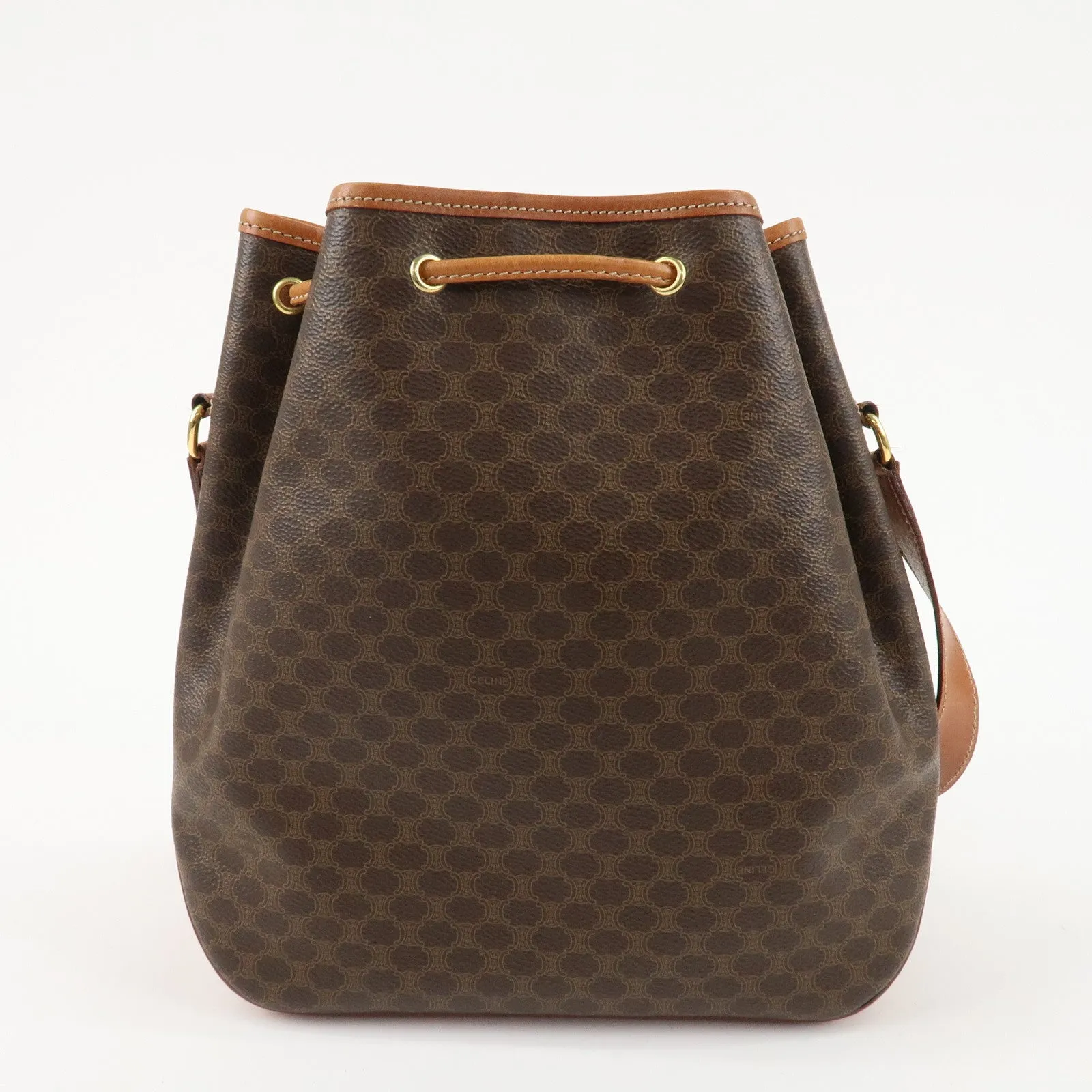 CELINE Macadam PVC Leather Drawstring Shoulder Bag Brown Used
