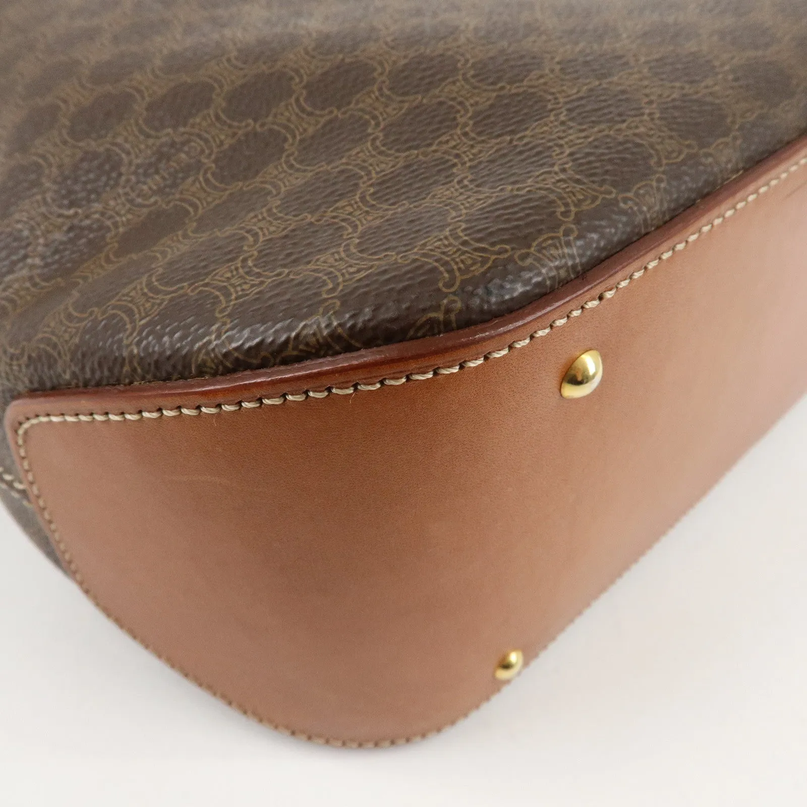 CELINE Macadam PVC Leather Drawstring Shoulder Bag Brown Used