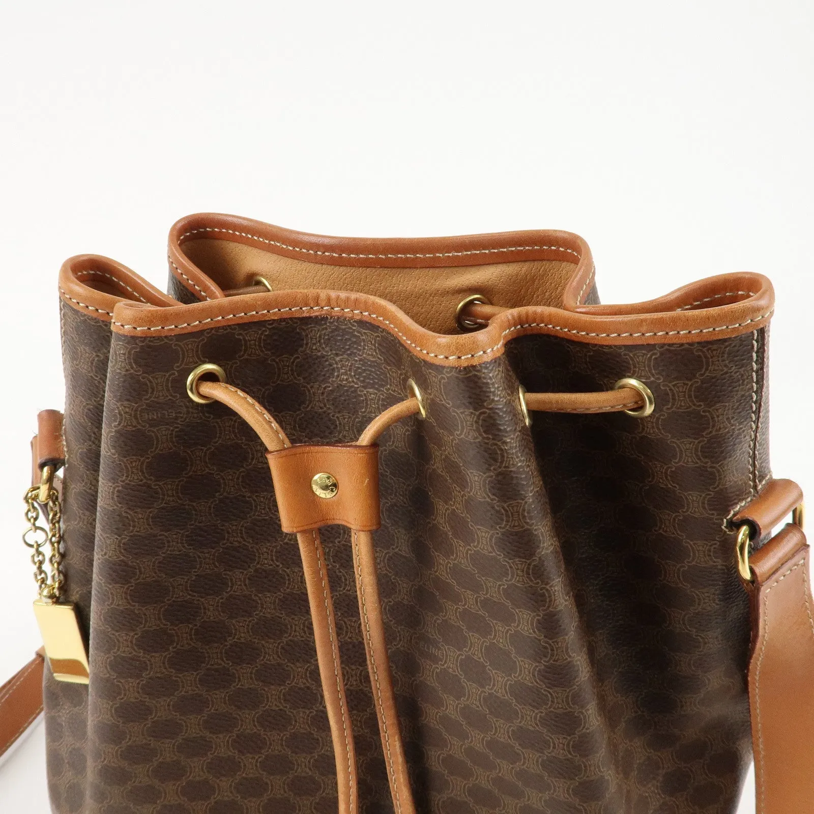 CELINE Macadam PVC Leather Drawstring Shoulder Bag Brown Used