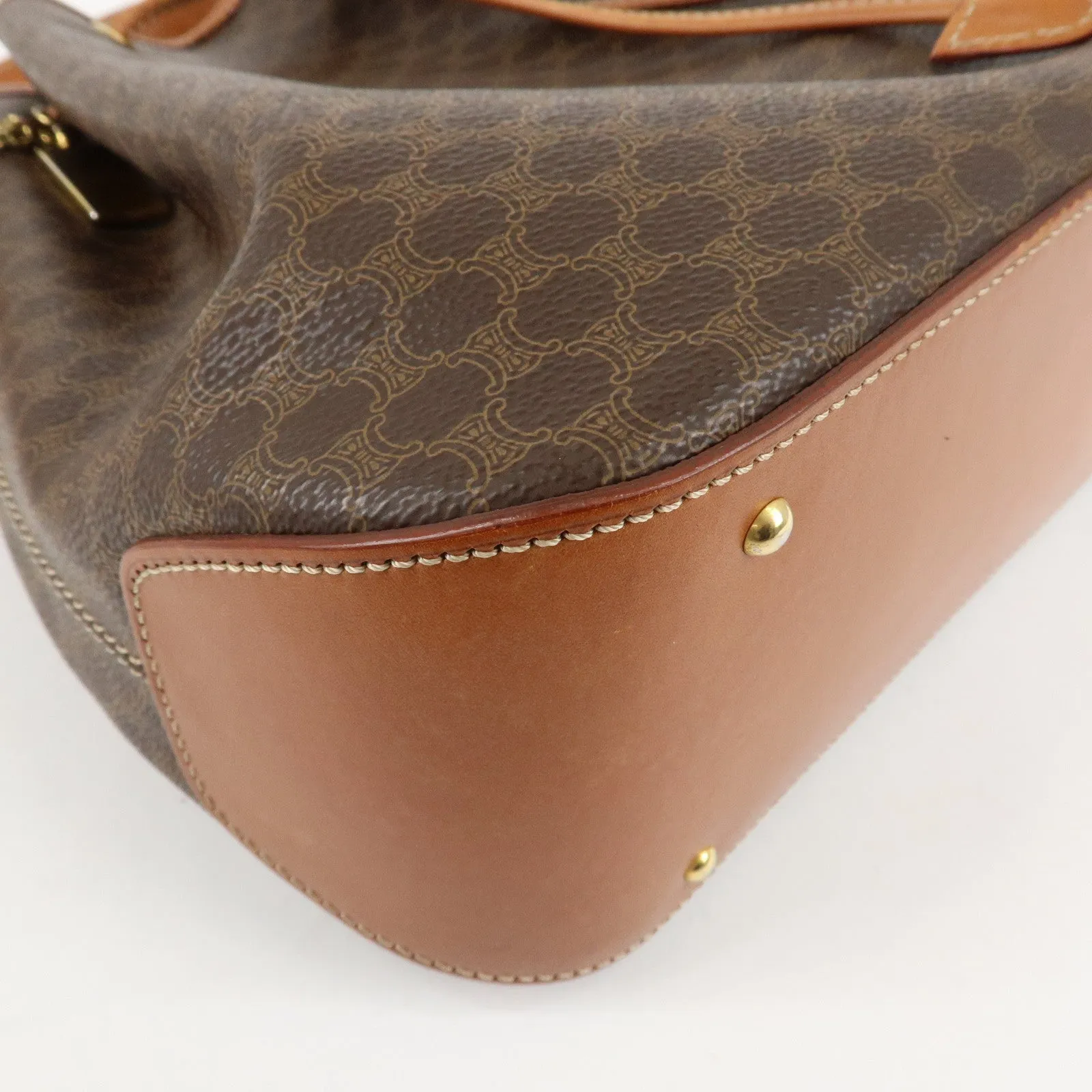 CELINE Macadam PVC Leather Drawstring Shoulder Bag Brown Used