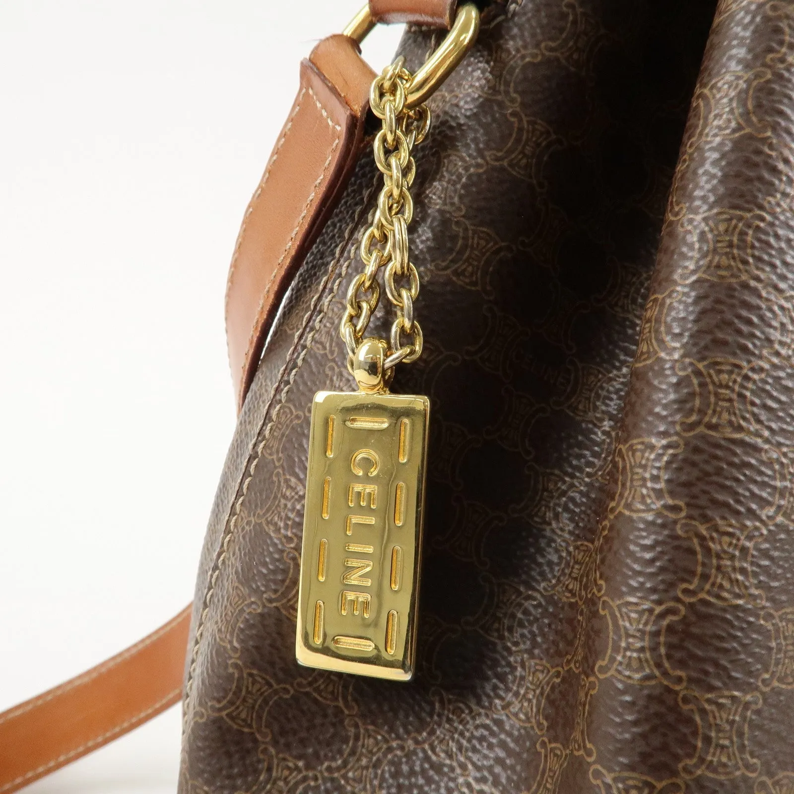 CELINE Macadam PVC Leather Drawstring Shoulder Bag Brown Used