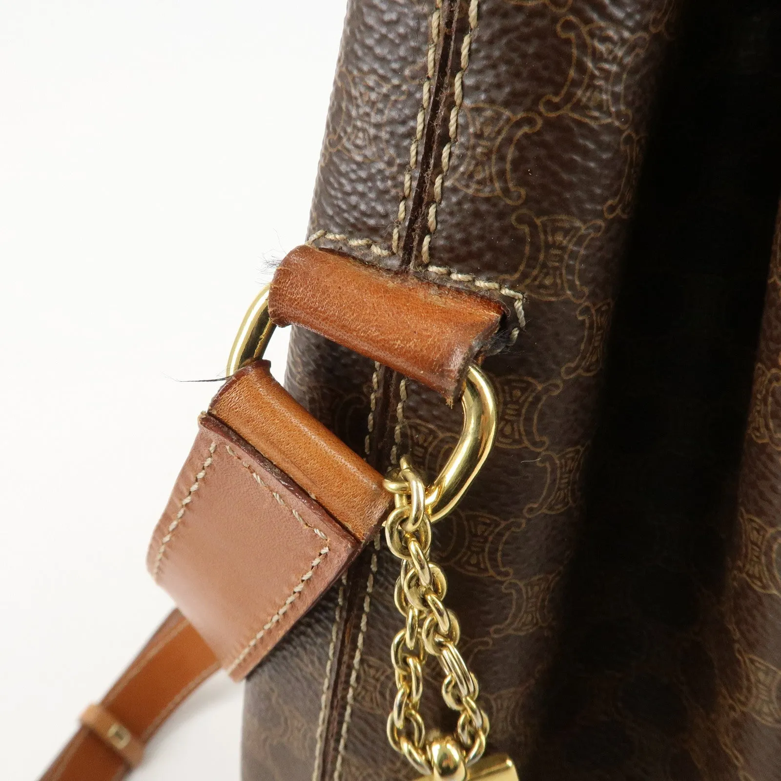 CELINE Macadam PVC Leather Drawstring Shoulder Bag Brown Used