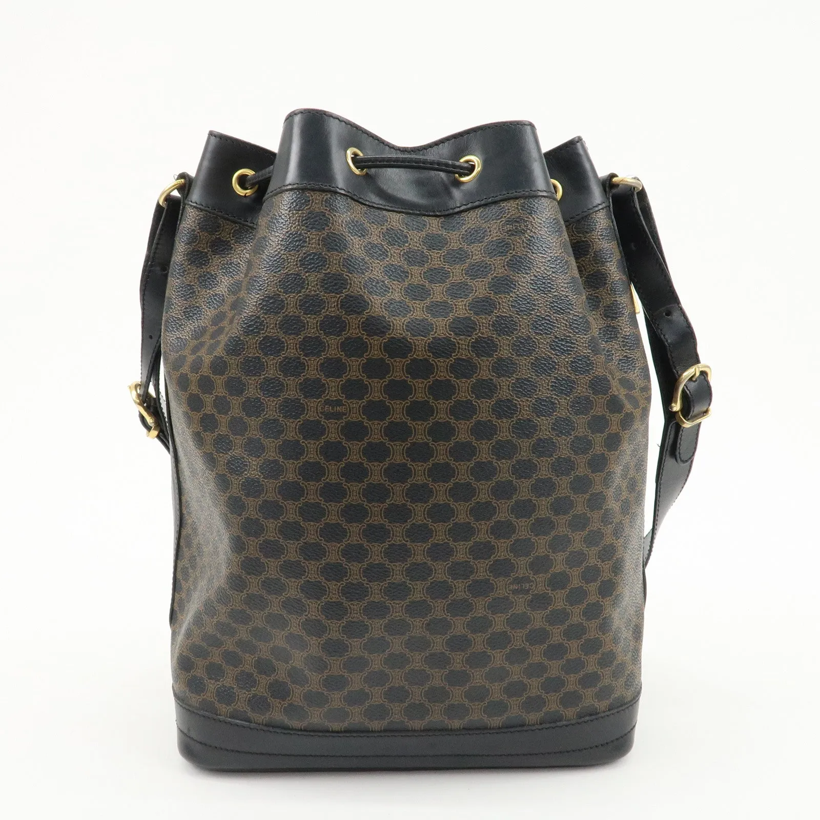 CELINE Macadam PVC Leather Shoulder Bag Drawstring Bag Brown Used