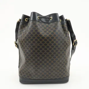 CELINE Macadam PVC Leather Shoulder Bag Drawstring Bag Brown Used