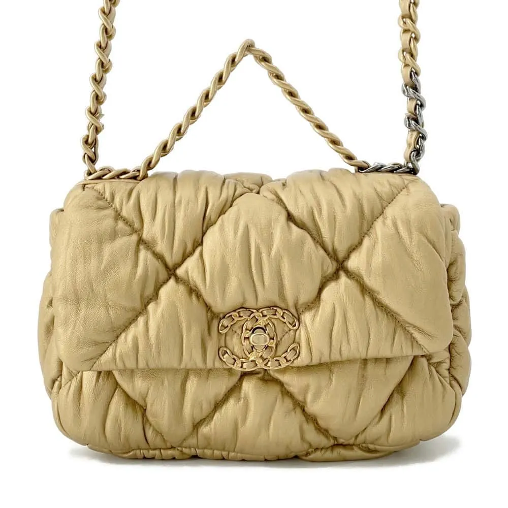CHANEL 19 Chain Shoulder Bag Gold Leather
